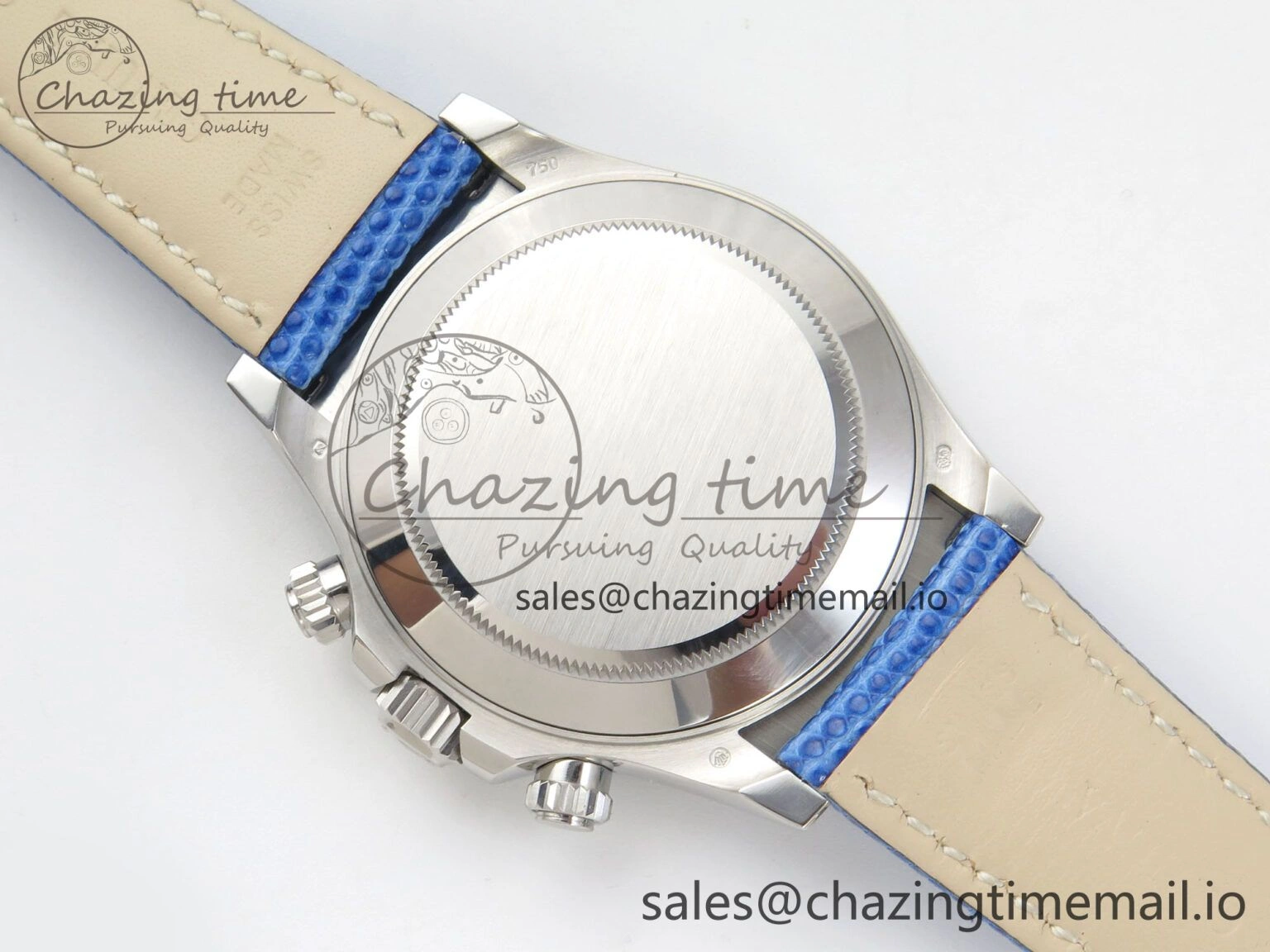 Unique Custom Modded Daytona 40mm MPF Blue Dial Diamonds Bezel on Blue Leather Strap SA 322