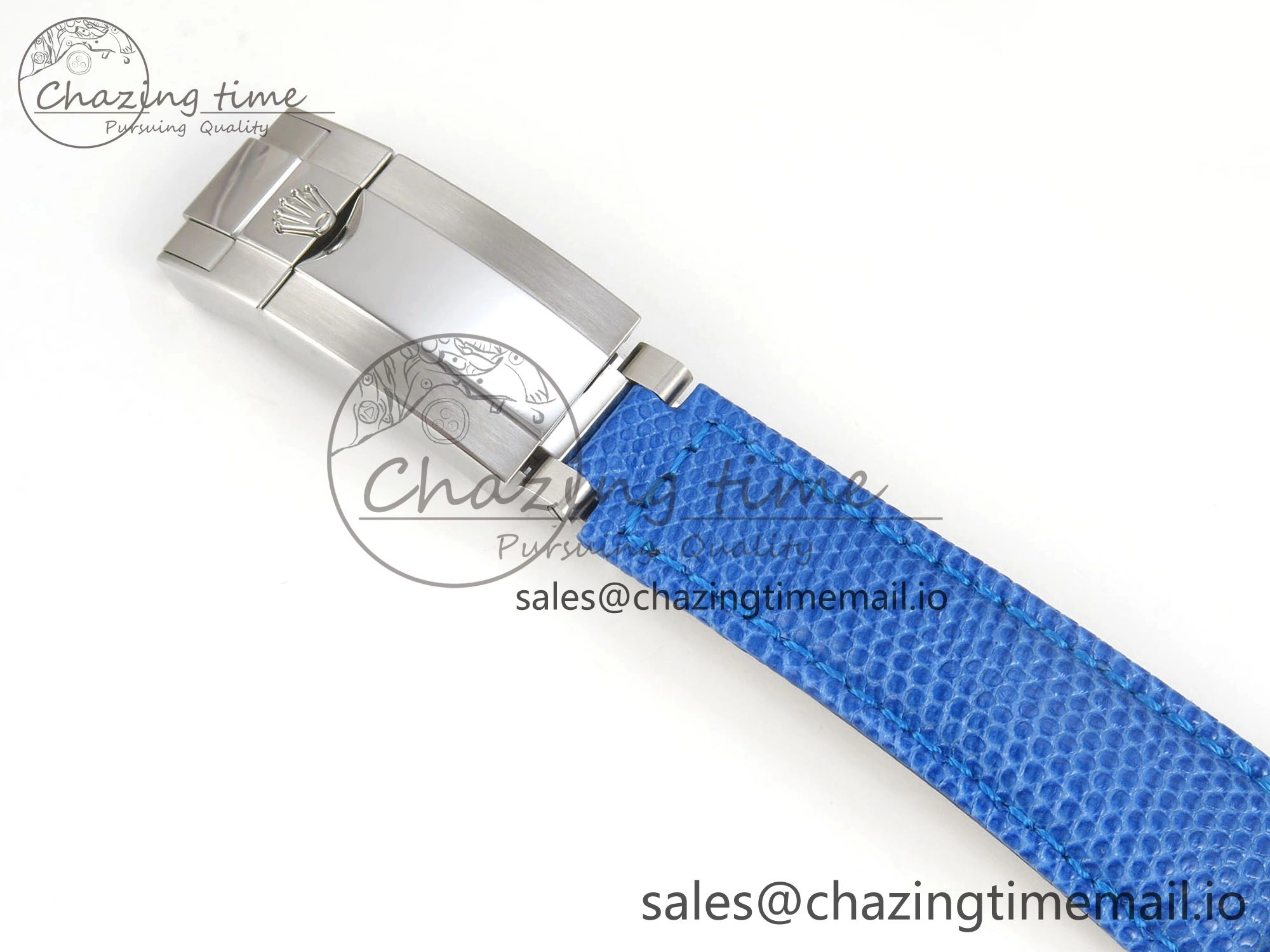 Unique Custom Modded Daytona 40mm MPF Blue Dial Diamonds Bezel on Blue Leather Strap SA 322