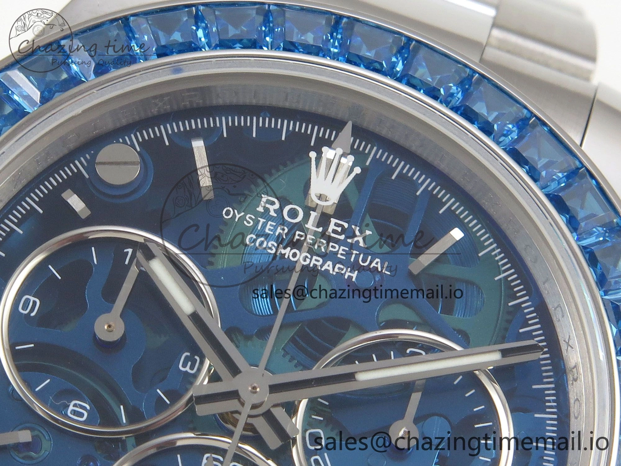 Custom Modded Daytona 40mm MPF Blue Skeleton Dial Blue Crystal Bezel on SS Bracelet SA Practical 308