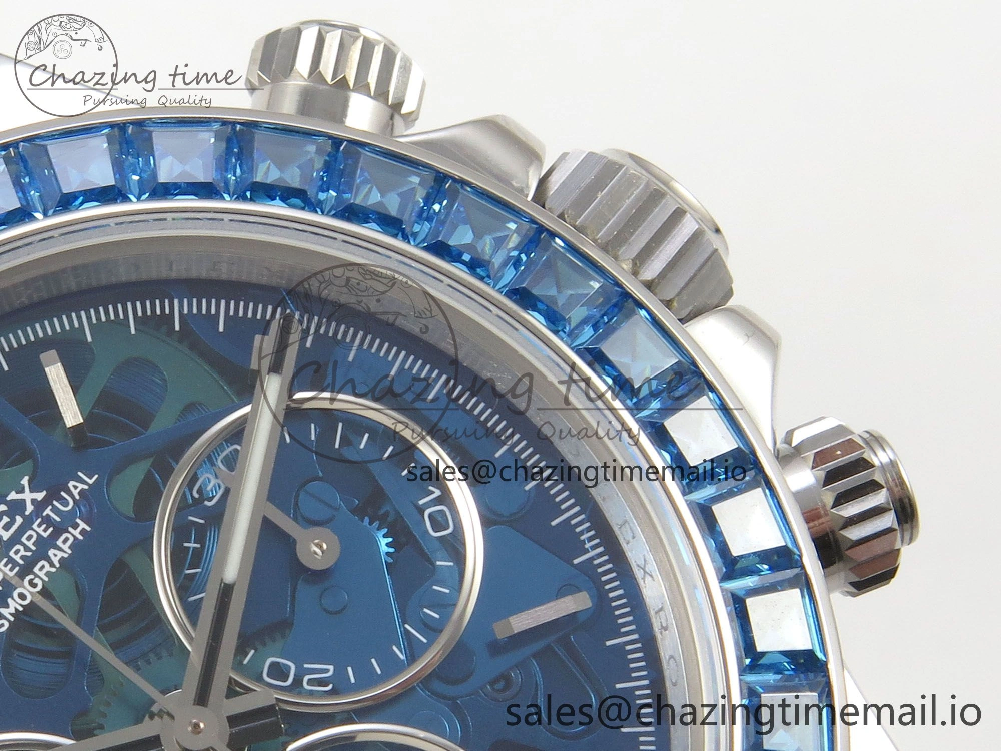 Custom Modded Daytona 40mm MPF Blue Skeleton Dial Blue Crystal Bezel on SS Bracelet SA Practical 308