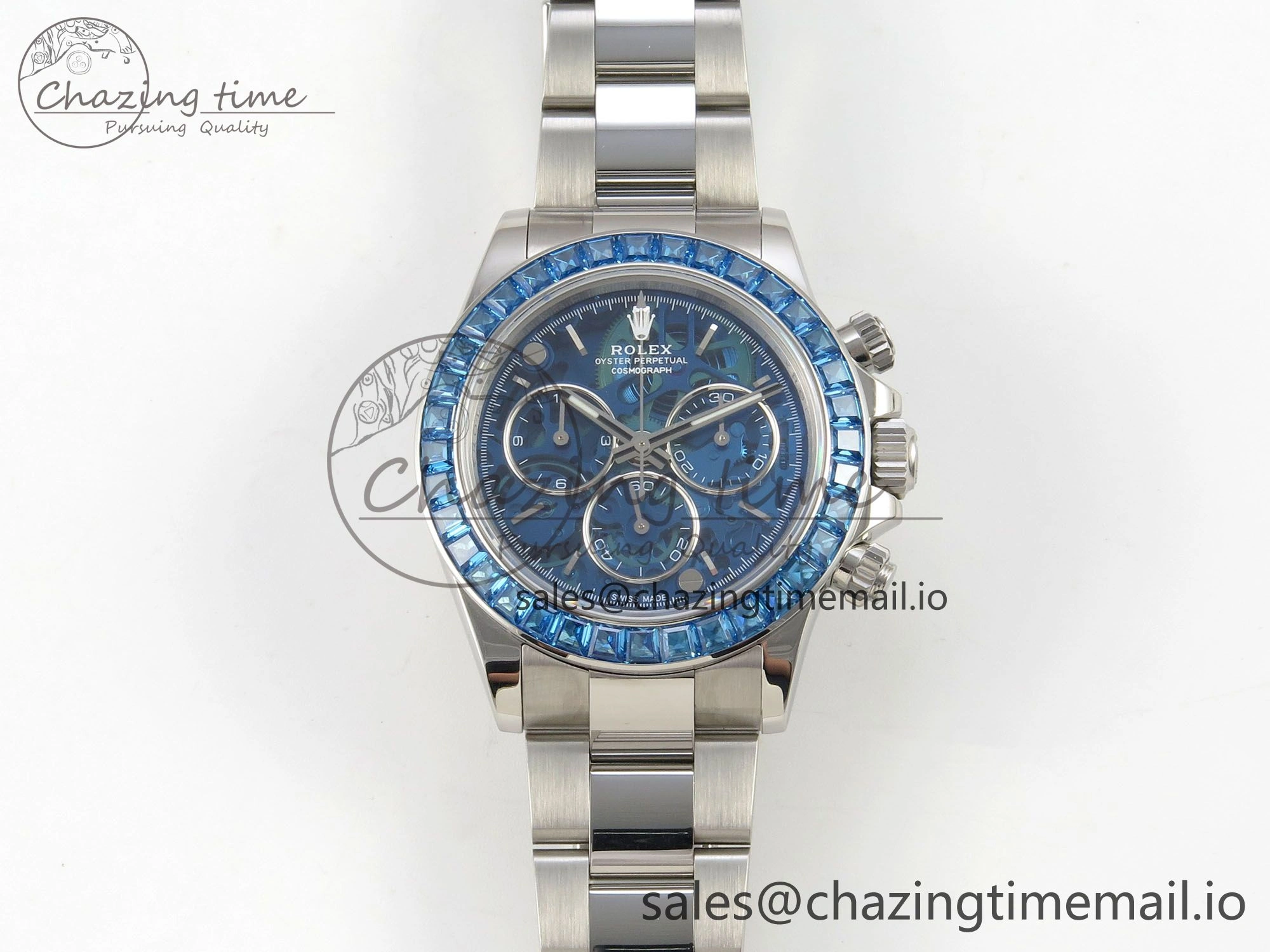 Custom Modded Daytona 40mm MPF Blue Skeleton Dial Blue Crystal Bezel on SS Bracelet SA Practical 308