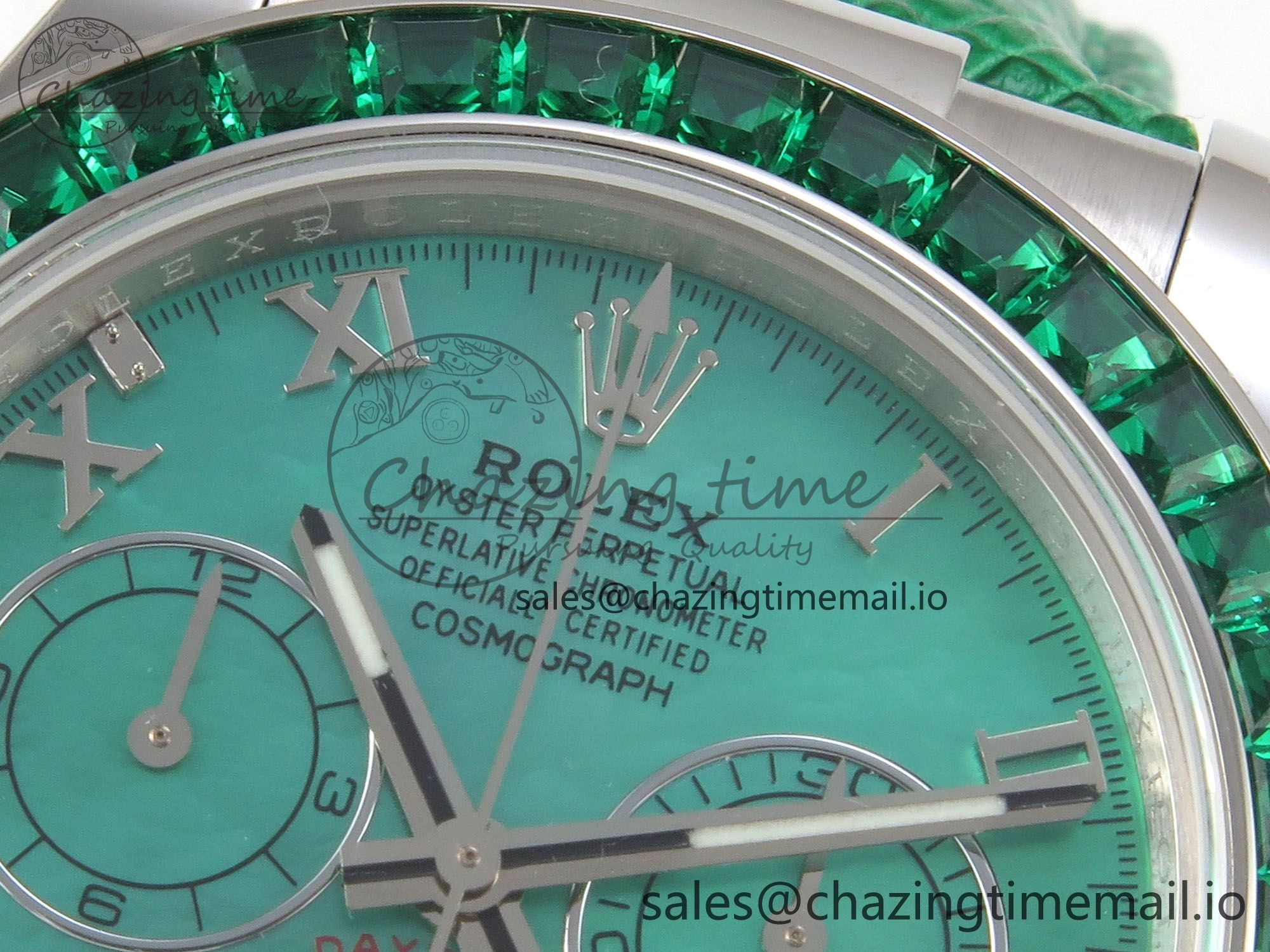 Custom Modded Daytona 40mm MPF Green Dial Diamonds Bezel on Green Leather Strap SA Trendsetting 326