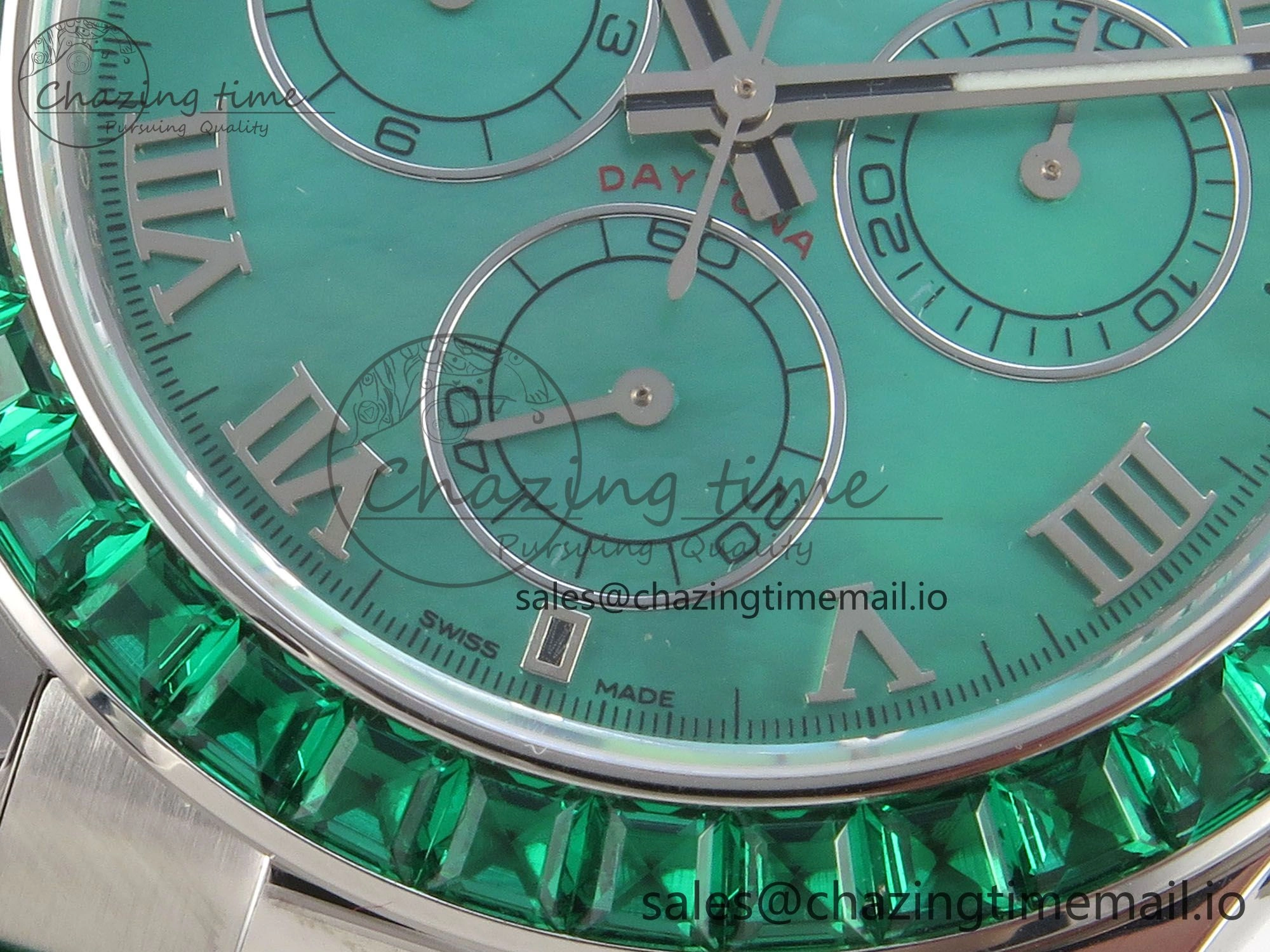 Custom Modded Daytona 40mm MPF Green Dial Diamonds Bezel on Green Leather Strap SA Trendsetting 326