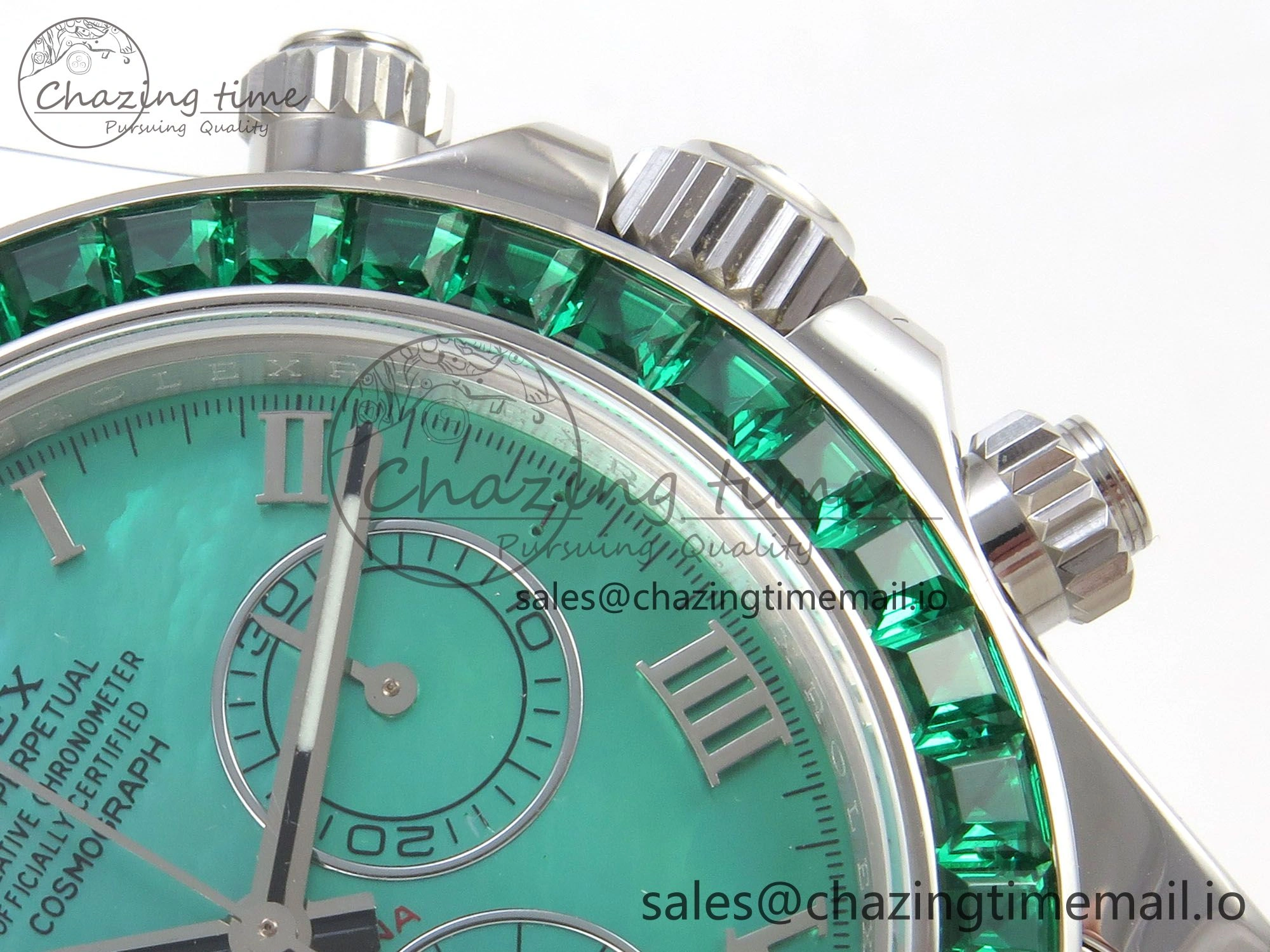 Custom Modded Daytona 40mm MPF Green Dial Diamonds Bezel on Green Leather Strap SA Trendsetting 326