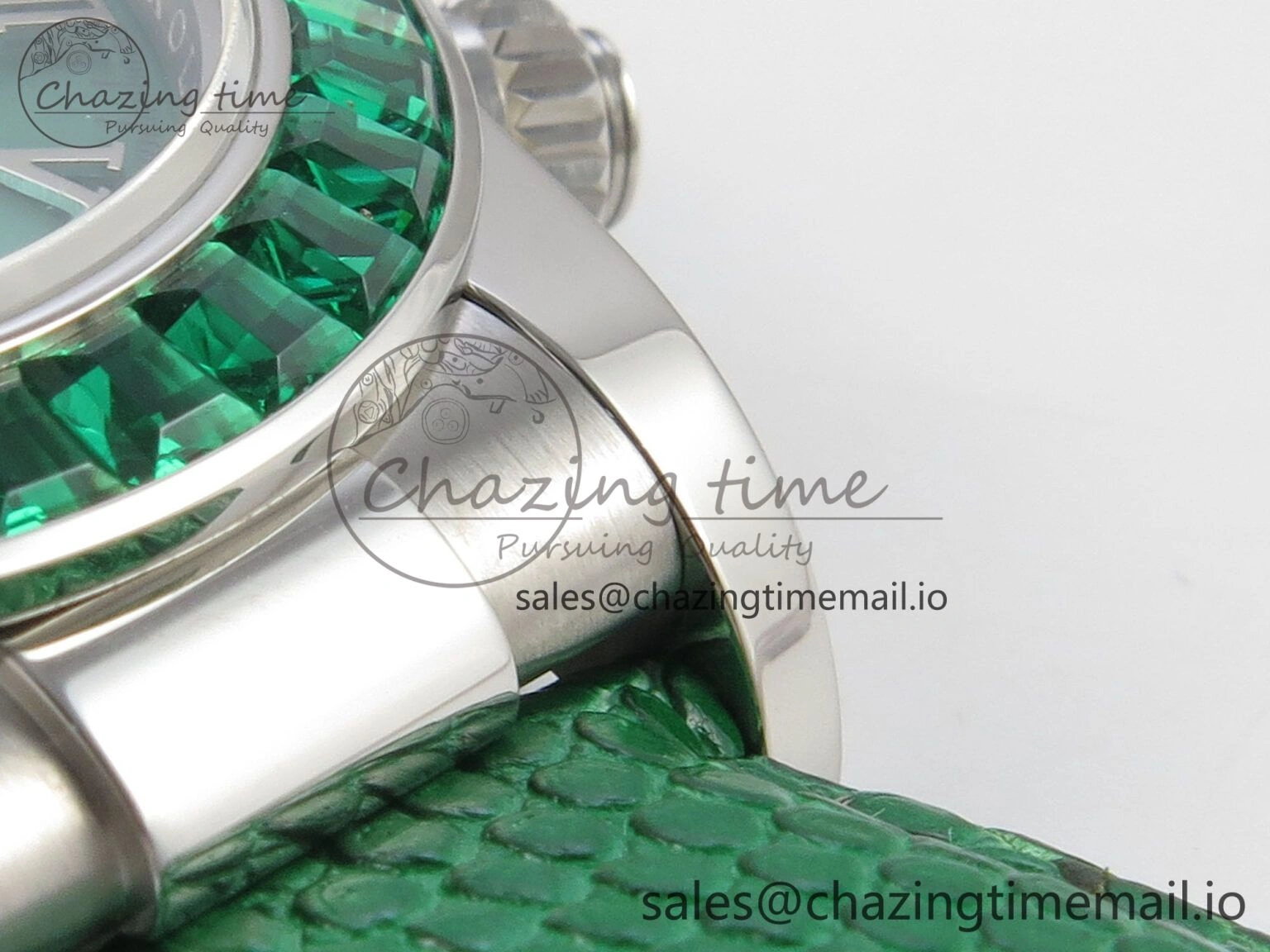 Custom Modded Daytona 40mm MPF Green Dial Diamonds Bezel on Green Leather Strap SA Trendsetting 326