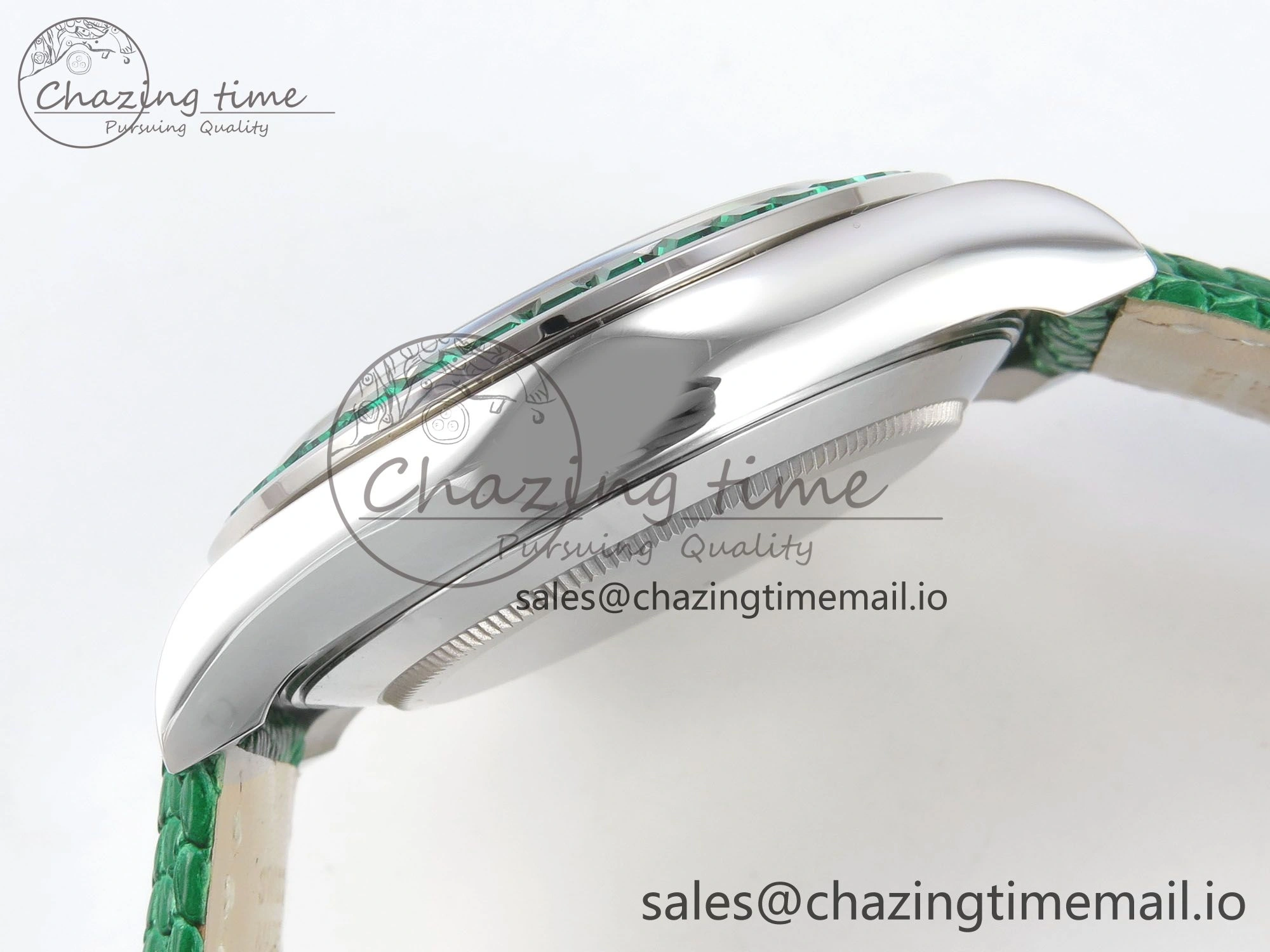 Custom Modded Daytona 40mm MPF Green Dial Diamonds Bezel on Green Leather Strap SA Trendsetting 326