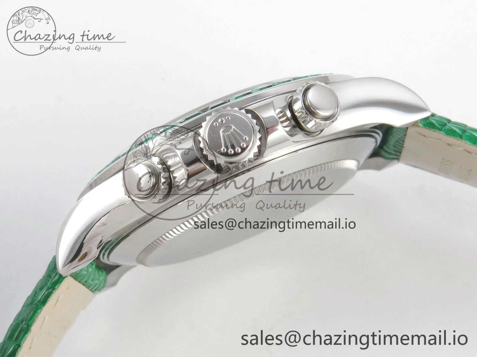 Custom Modded Daytona 40mm MPF Green Dial Diamonds Bezel on Green Leather Strap SA Trendsetting 326