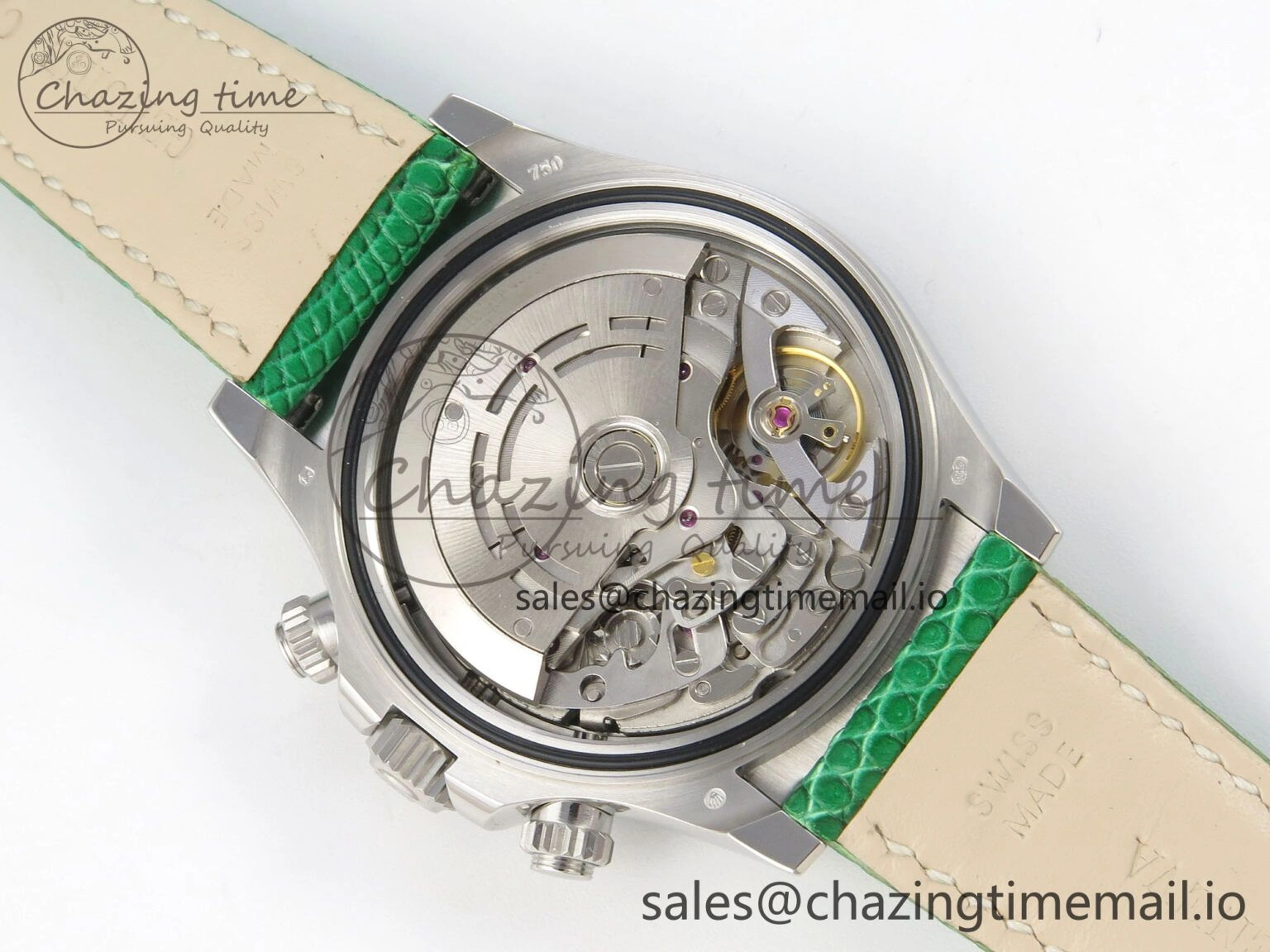 Custom Modded Daytona 40mm MPF Green Dial Diamonds Bezel on Green Leather Strap SA Trendsetting 326