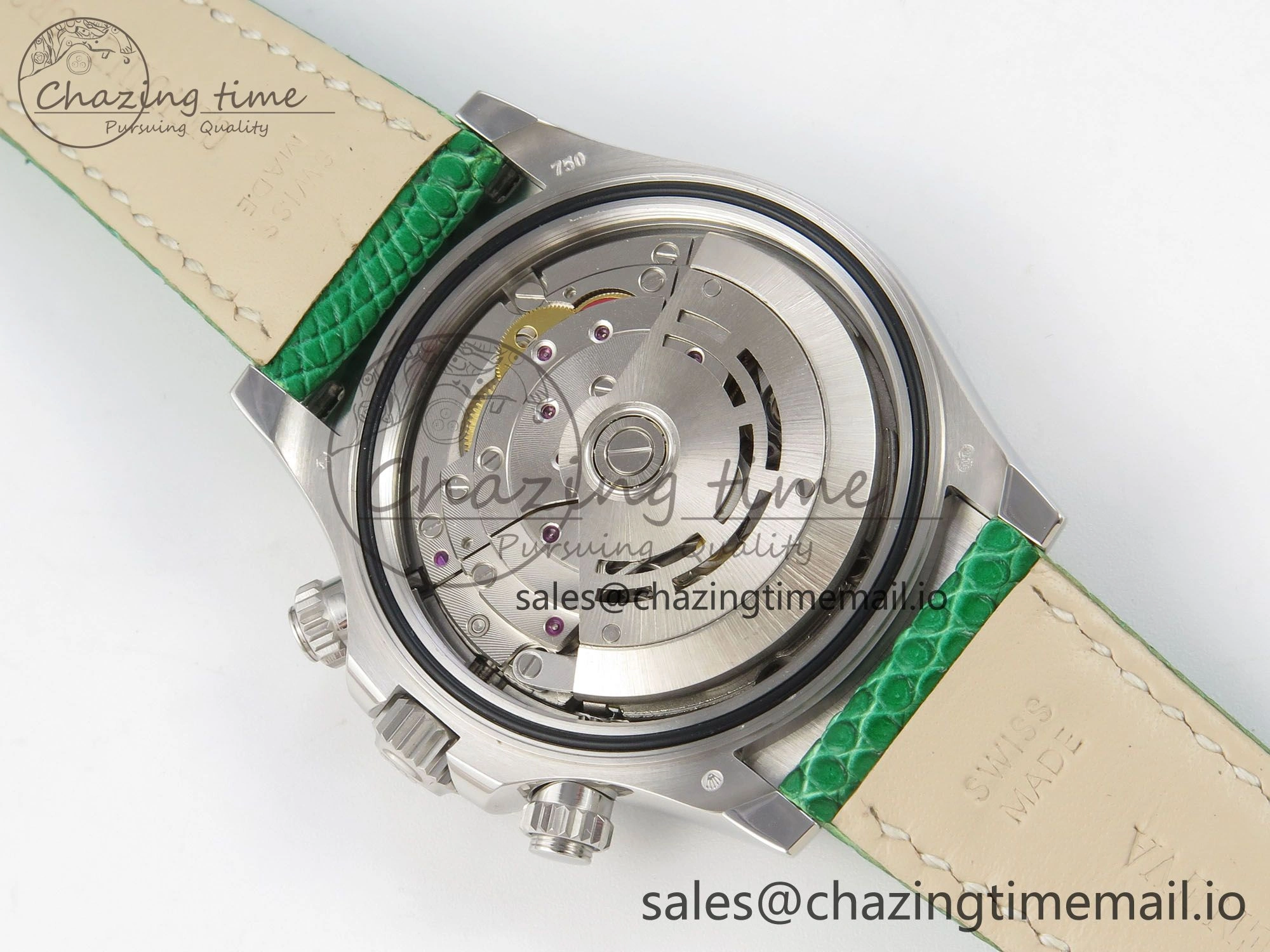 Custom Modded Daytona 40mm MPF Green Dial Diamonds Bezel on Green Leather Strap SA Trendsetting 326