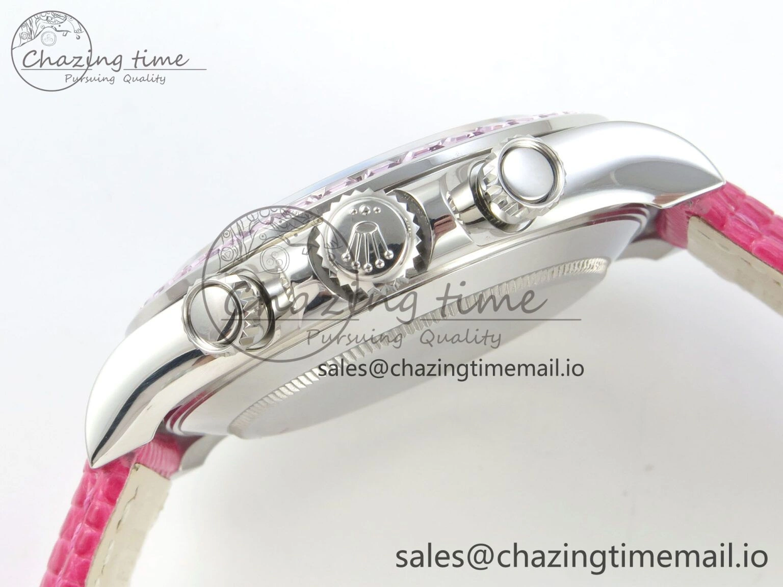 Unique Custom Modded Daytona 40mm MPF Pink Dial Diamonds Bezel on Pink Leather Strap SA 319