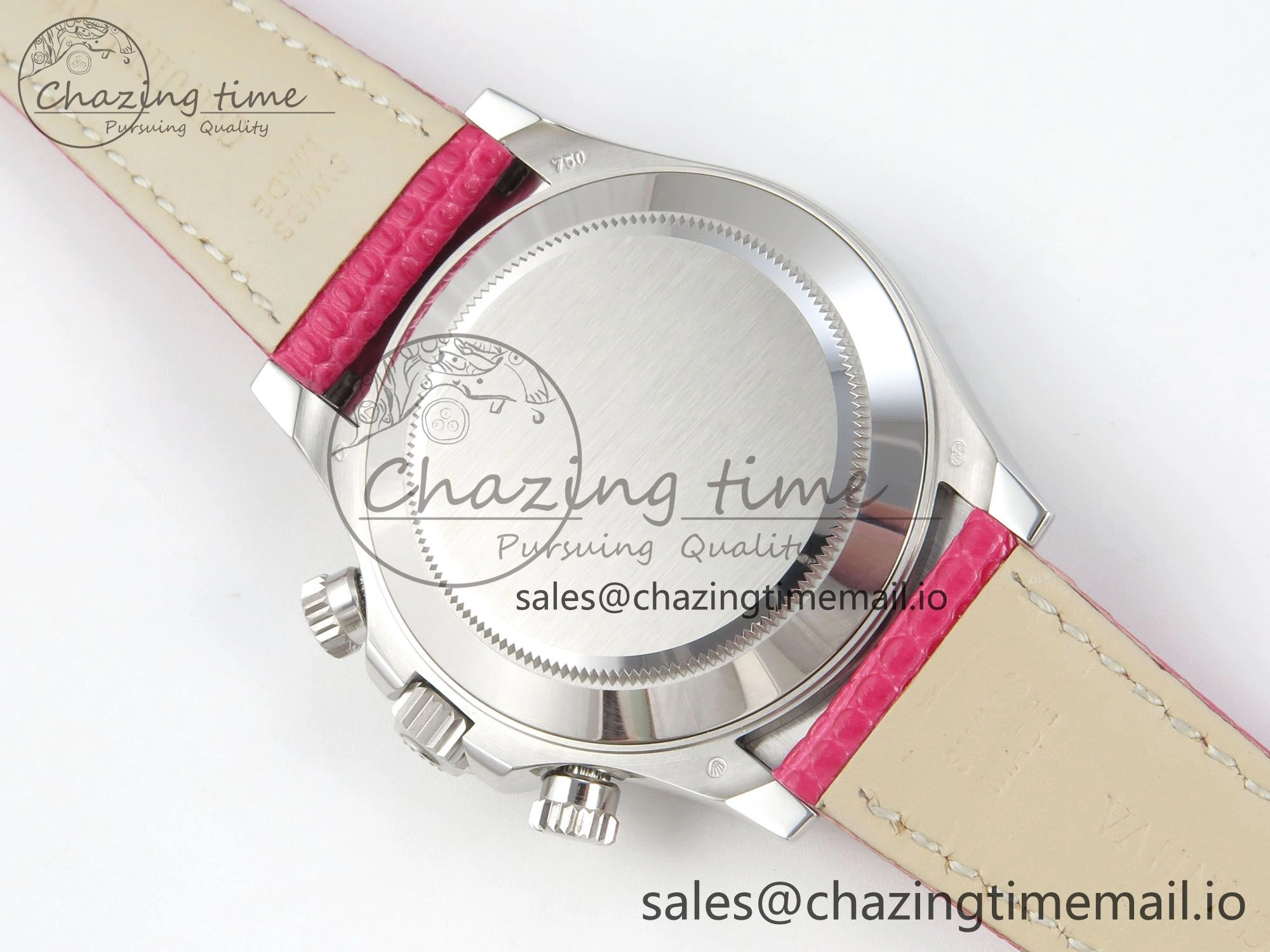Unique Custom Modded Daytona 40mm MPF Pink Dial Diamonds Bezel on Pink Leather Strap SA 319