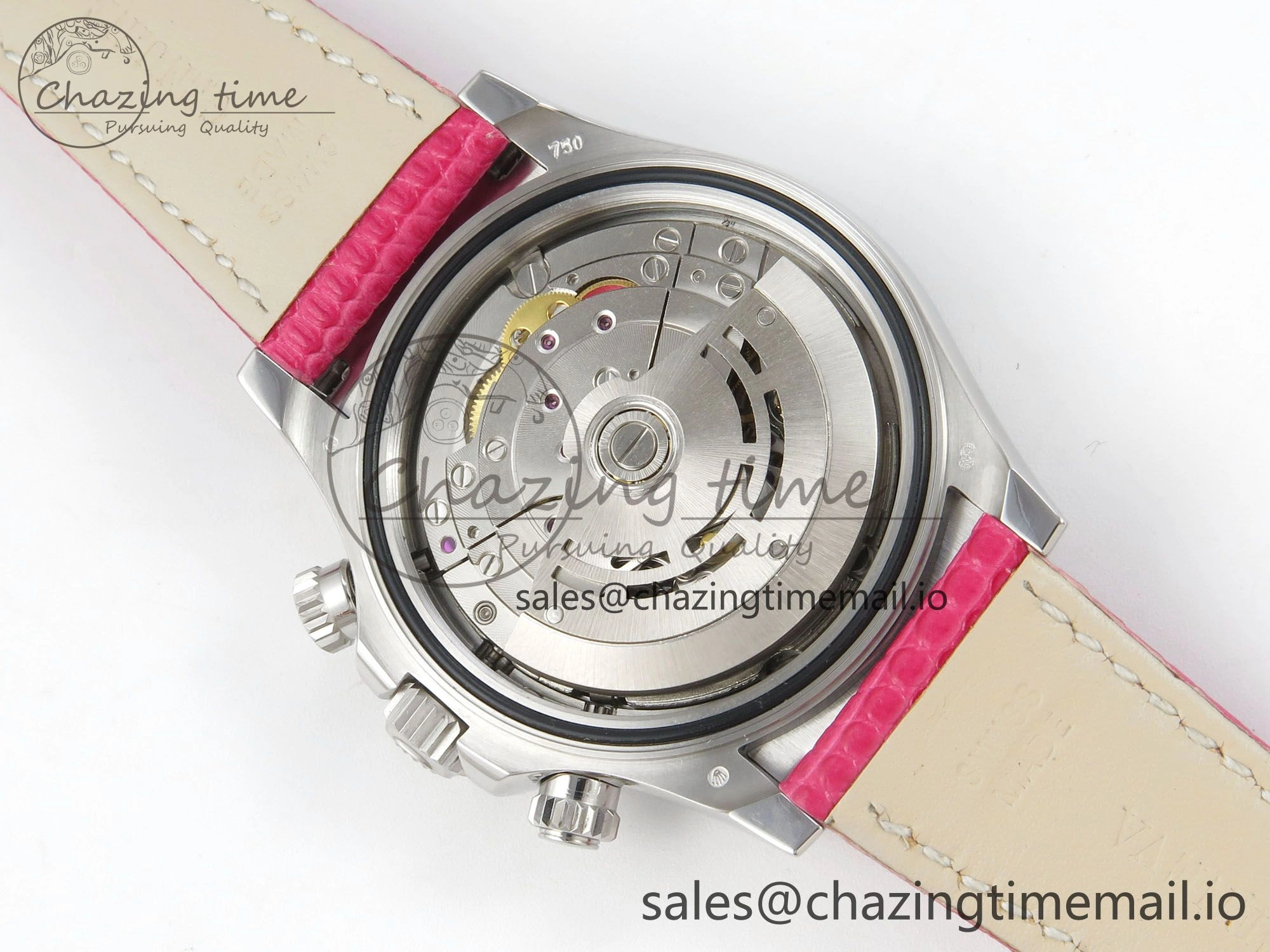 Unique Custom Modded Daytona 40mm MPF Pink Dial Diamonds Bezel on Pink Leather Strap SA 319