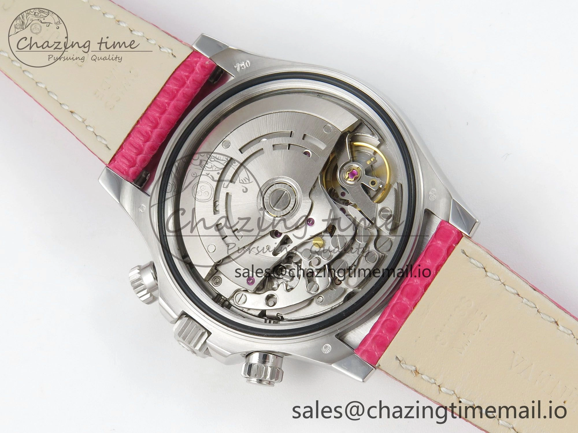 Unique Custom Modded Daytona 40mm MPF Pink Dial Diamonds Bezel on Pink Leather Strap SA 319