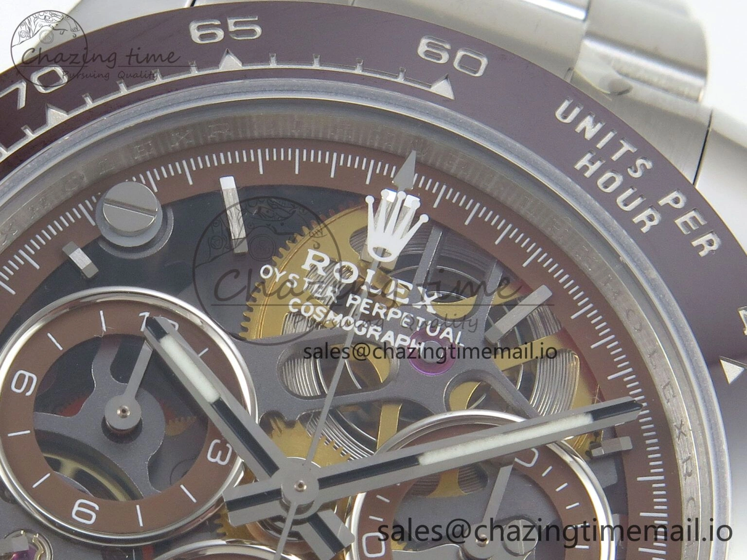 Refined Custom Modded Daytona 40mm MPF Skeleton Dial Brown Ceramic Bezel on SS Bracelet SA 306