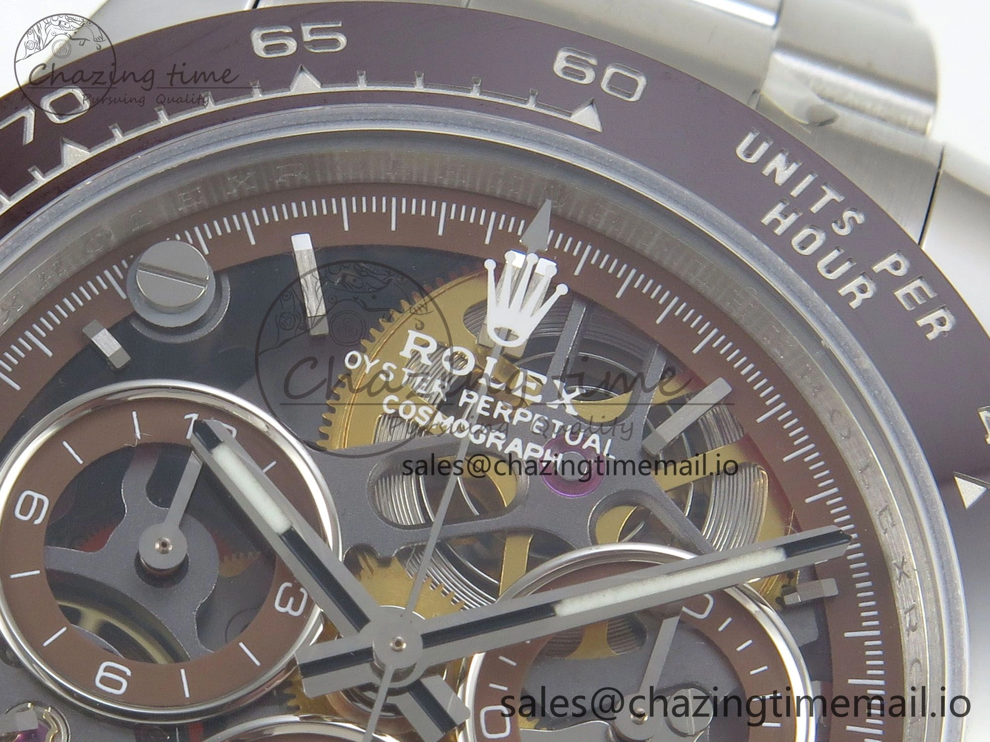 Refined Custom Modded Daytona 40mm MPF Skeleton Dial Brown Ceramic Bezel on SS Bracelet SA 306
