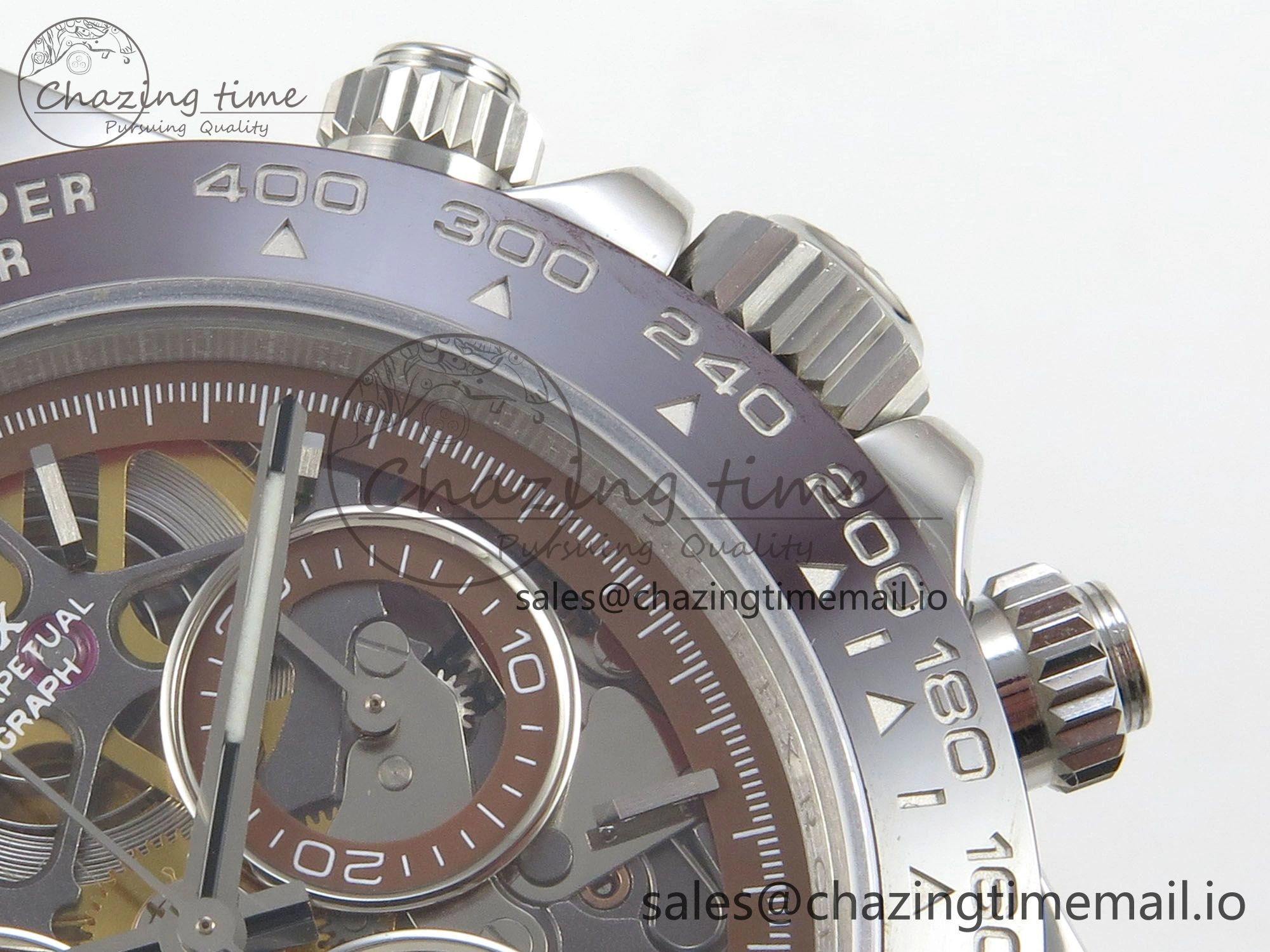 Refined Custom Modded Daytona 40mm MPF Skeleton Dial Brown Ceramic Bezel on SS Bracelet SA 306