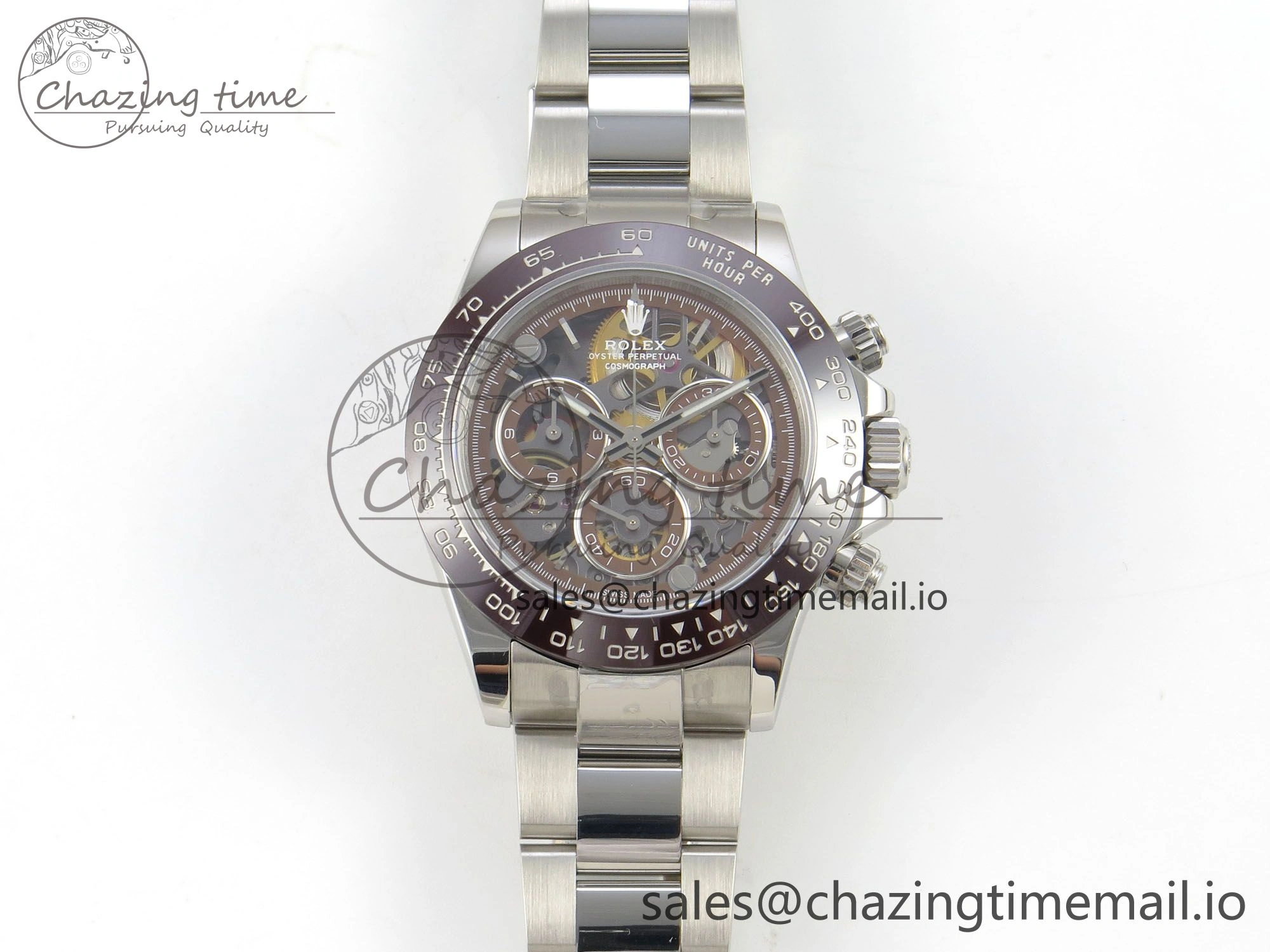 Refined Custom Modded Daytona 40mm MPF Skeleton Dial Brown Ceramic Bezel on SS Bracelet SA 306