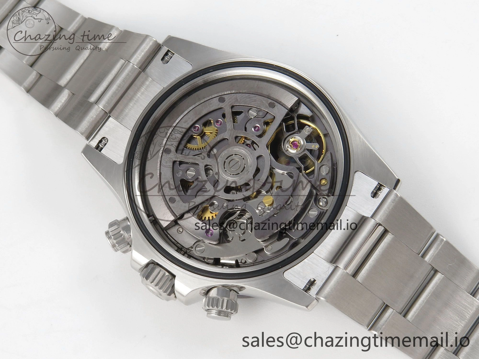 TopPick Custom Modded Daytona 40mm MPF Skeleton Dial Crystal Bezel on SS Bracelet SA 307