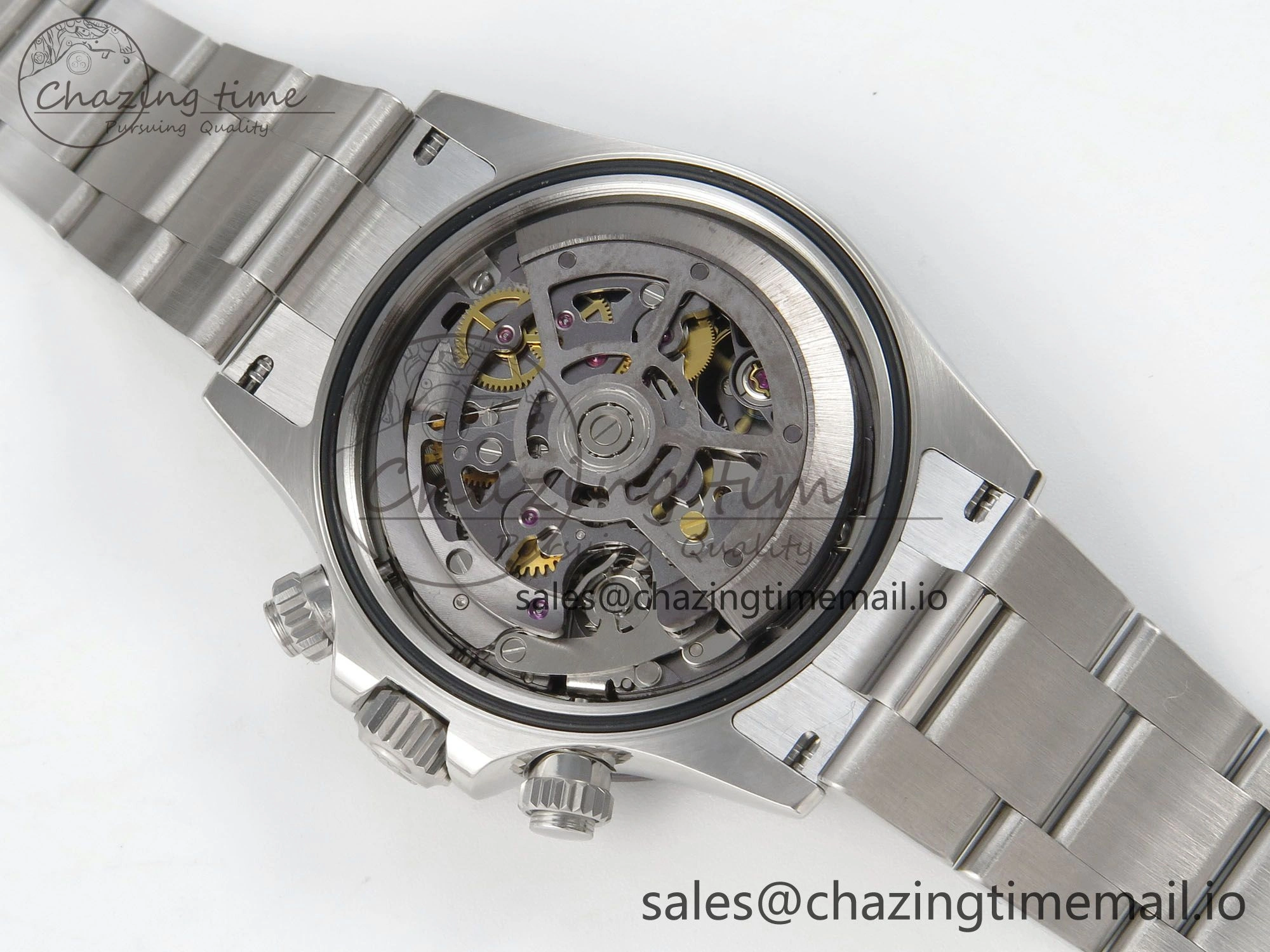 TopPick Custom Modded Daytona 40mm MPF Skeleton Dial Crystal Bezel on SS Bracelet SA 307