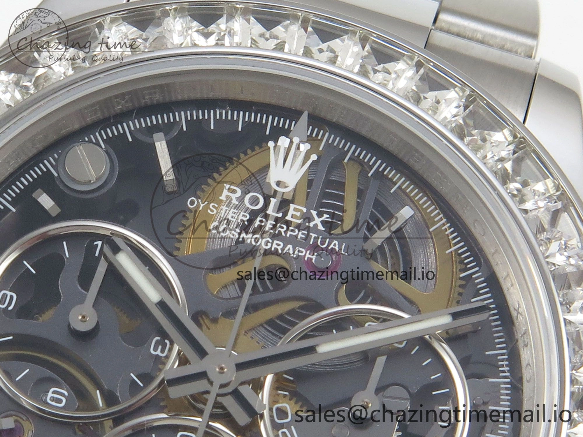 TopPick Custom Modded Daytona 40mm MPF Skeleton Dial Crystal Bezel on SS Bracelet SA 307