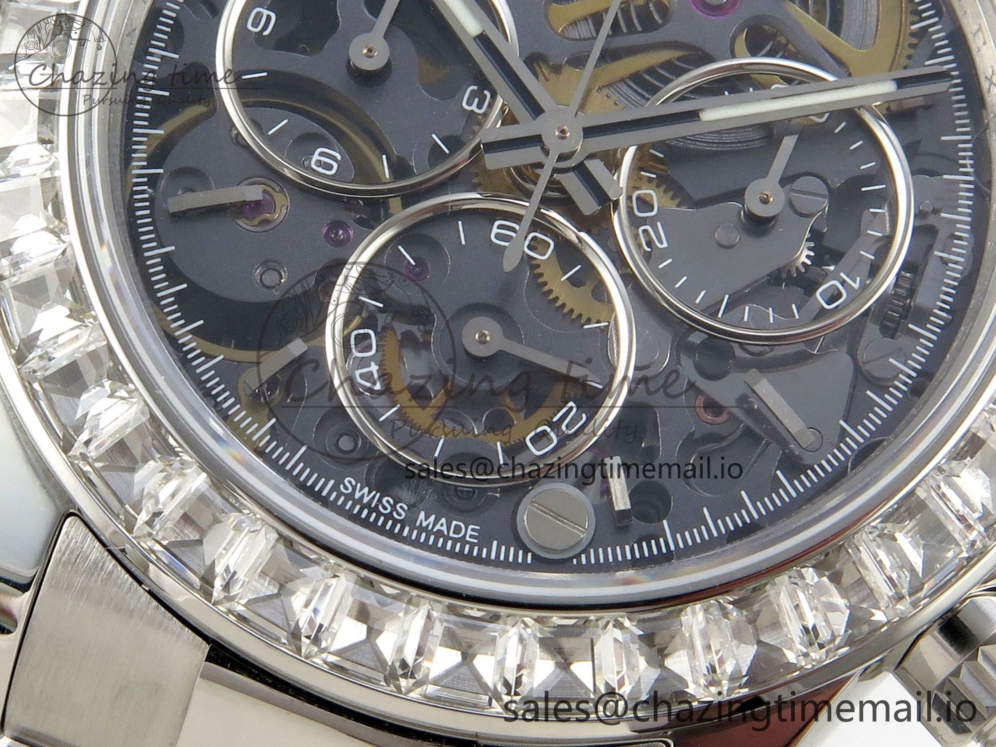 TopPick Custom Modded Daytona 40mm MPF Skeleton Dial Crystal Bezel on SS Bracelet SA 307