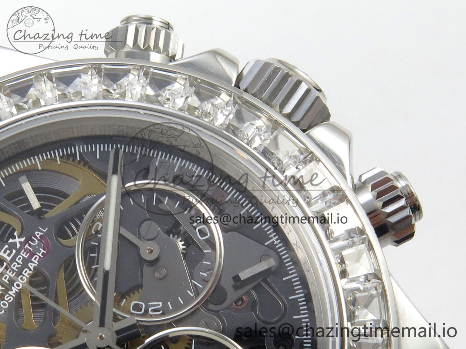 TopPick Custom Modded Daytona 40mm MPF Skeleton Dial Crystal Bezel on SS Bracelet SA 307