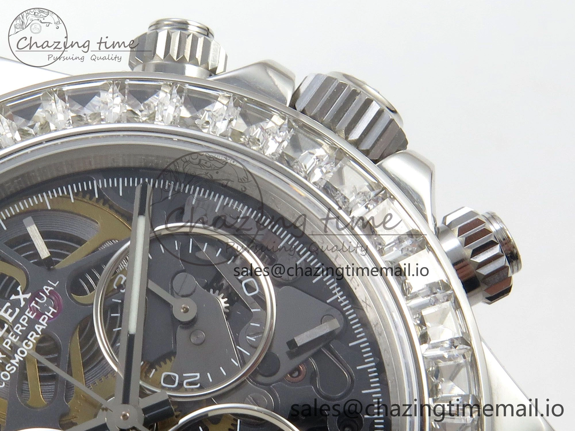 TopPick Custom Modded Daytona 40mm MPF Skeleton Dial Crystal Bezel on SS Bracelet SA 307