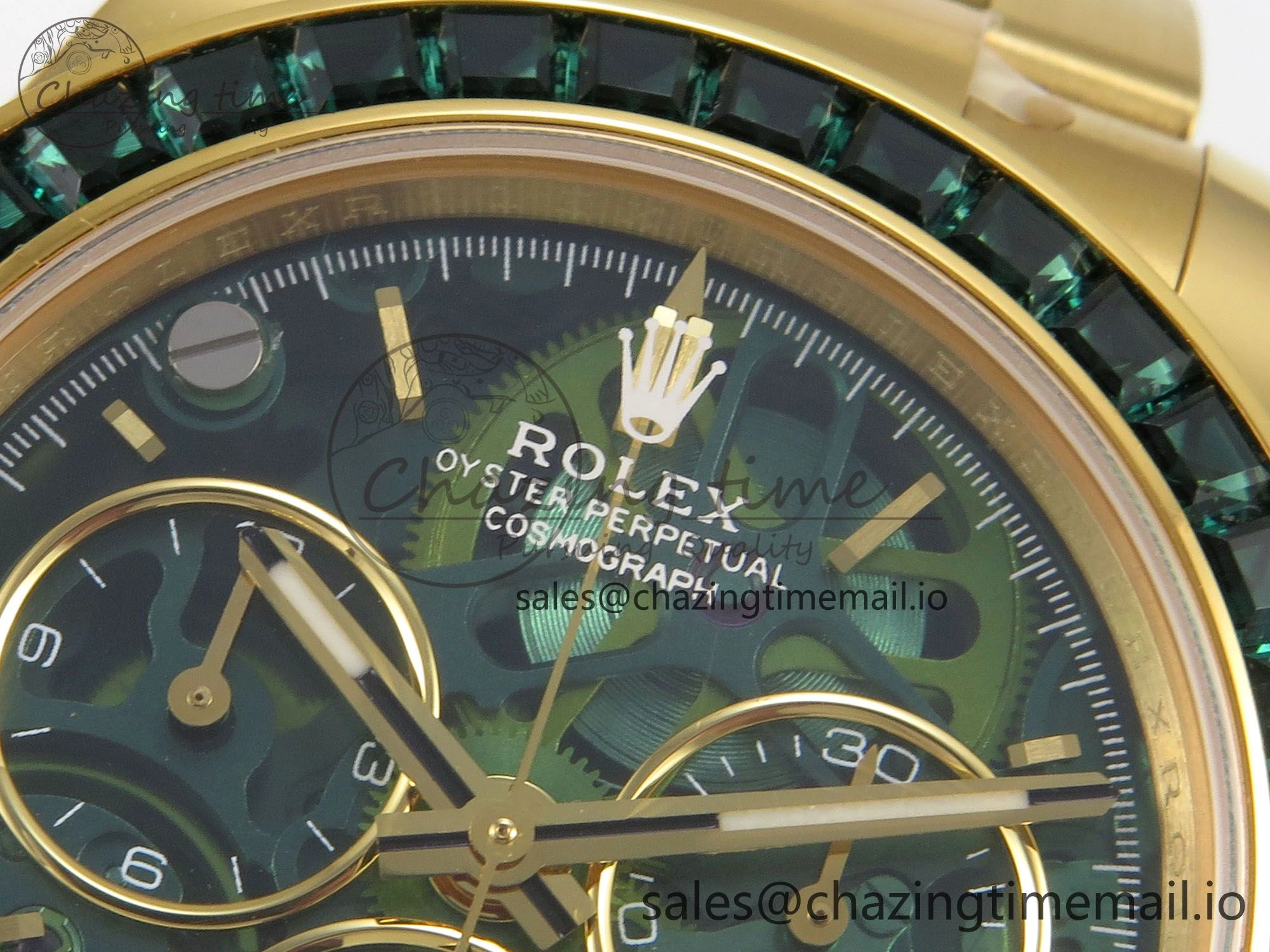 Custom Modded Daytona 40mm MPF Skeleton Dial Green Crystals Bezel on YG Bracelet SA Efficient 310