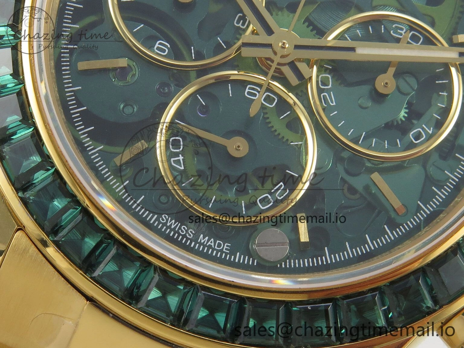Custom Modded Daytona 40mm MPF Skeleton Dial Green Crystals Bezel on YG Bracelet SA Efficient 310