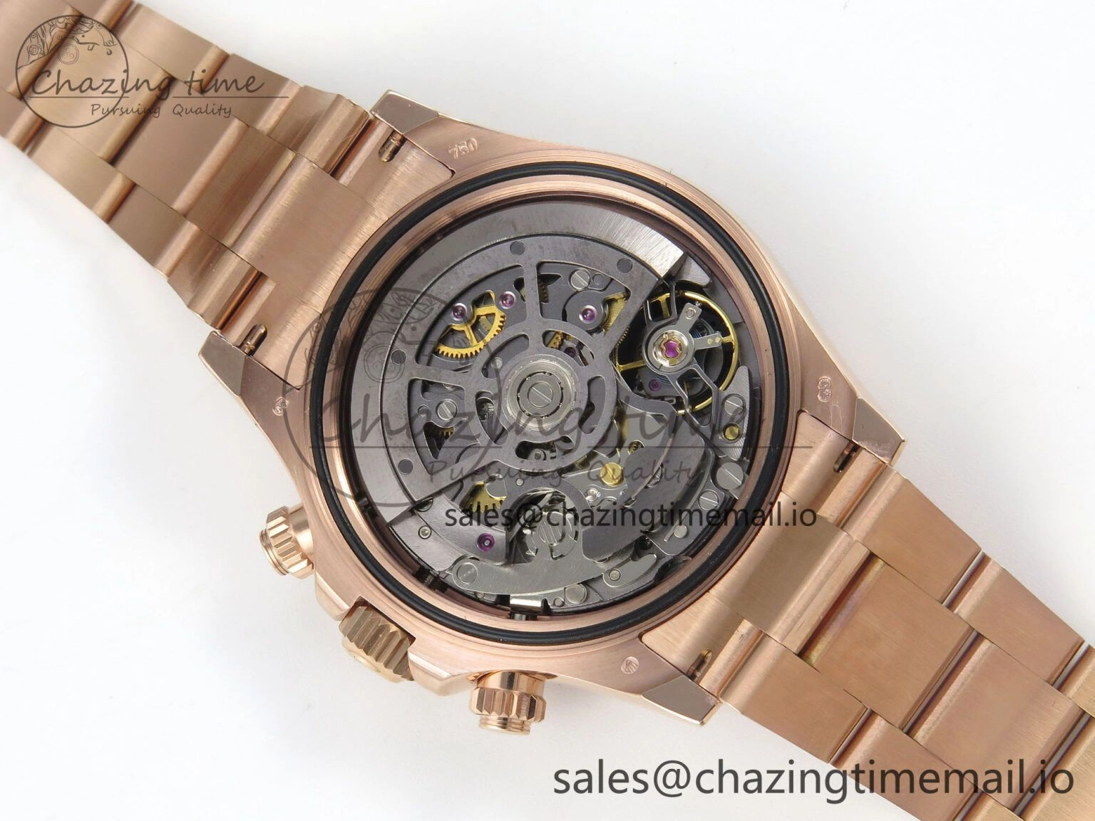 Supportive Custom Modded Daytona 40mm MPF Skeleton Dial Rainbow Crystals Bezel on RG Bracelet SA 311
