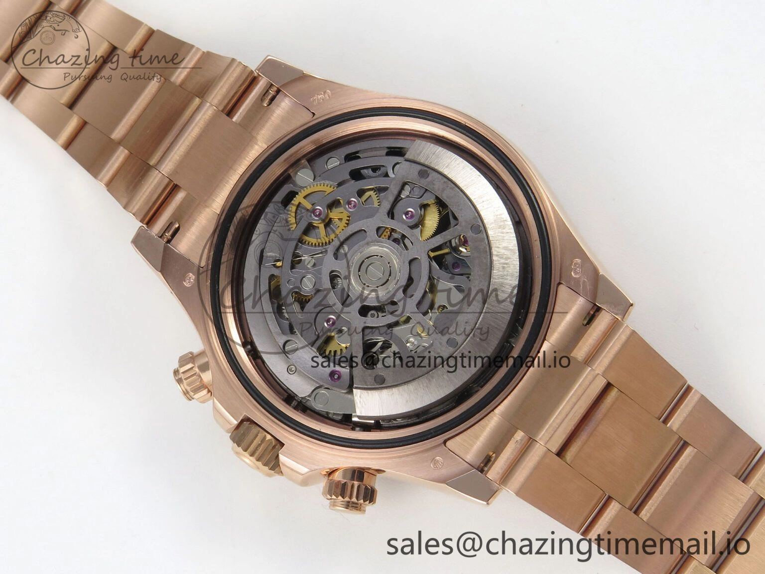 Supportive Custom Modded Daytona 40mm MPF Skeleton Dial Rainbow Crystals Bezel on RG Bracelet SA 311