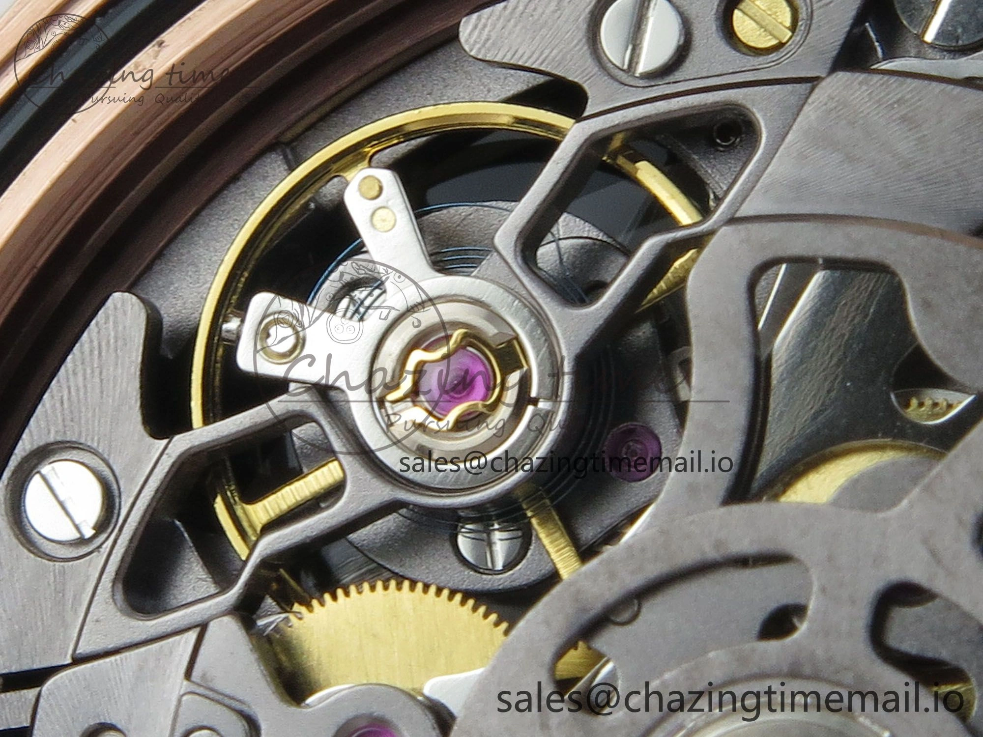 Supportive Custom Modded Daytona 40mm MPF Skeleton Dial Rainbow Crystals Bezel on RG Bracelet SA 311