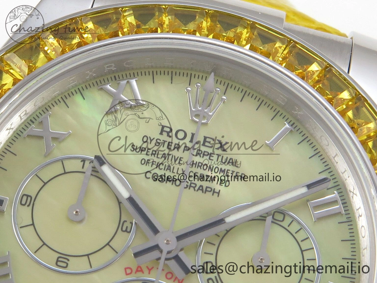 Custom Modded Daytona 40mm MPF Yellow Dial Diamonds Bezel on Yellow Leather Strap SA EasyMatch 321