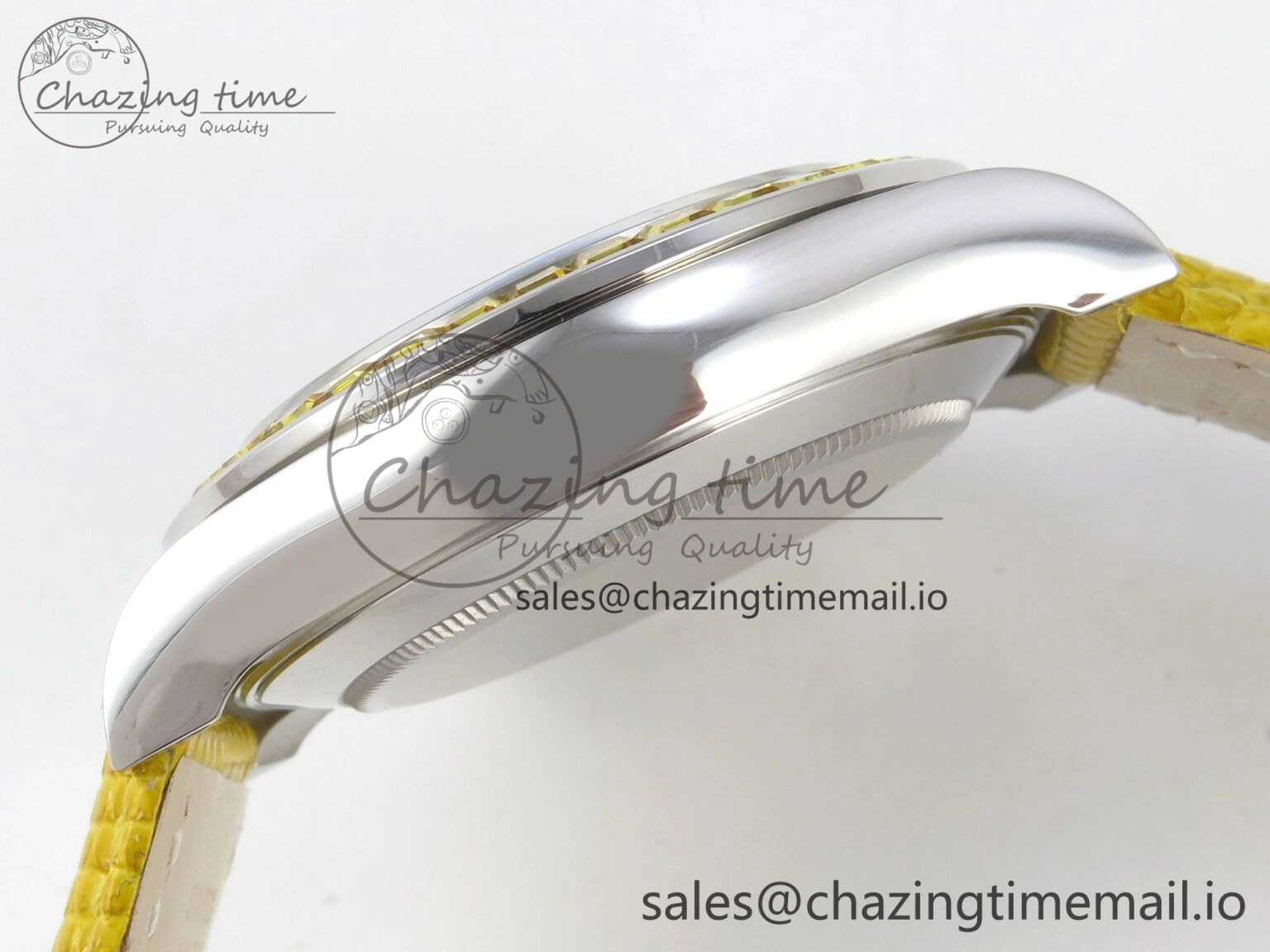 Custom Modded Daytona 40mm MPF Yellow Dial Diamonds Bezel on Yellow Leather Strap SA EasyMatch 321