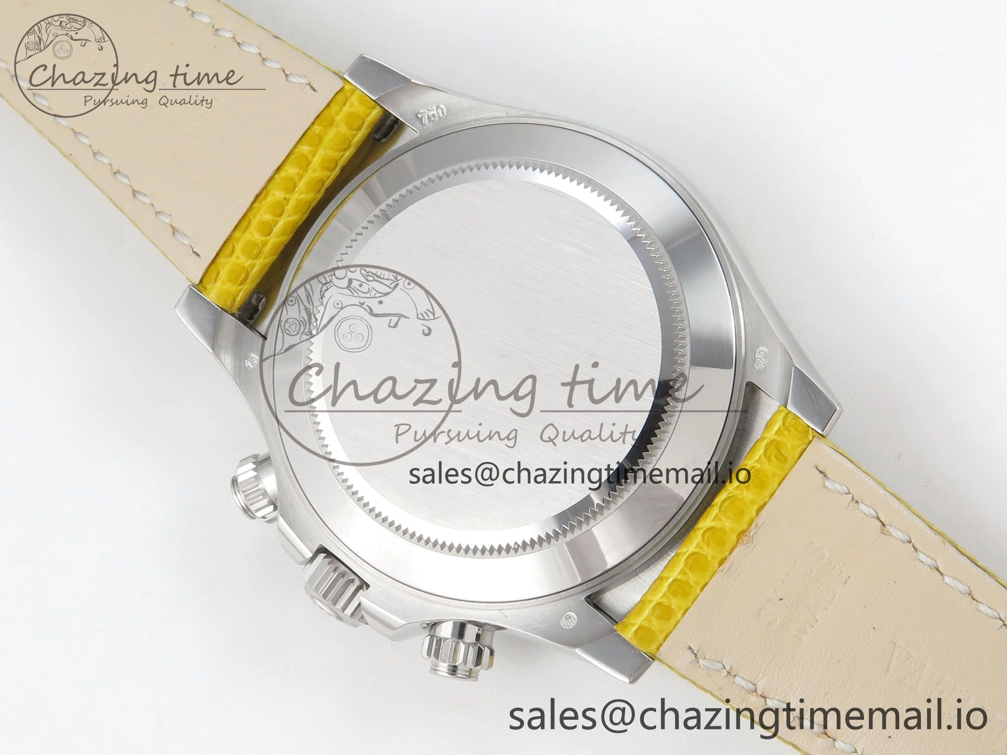 Custom Modded Daytona 40mm MPF Yellow Dial Diamonds Bezel on Yellow Leather Strap SA EasyMatch 321