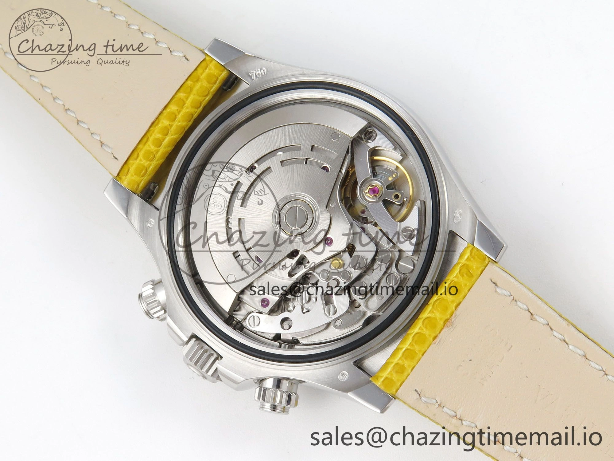 Custom Modded Daytona 40mm MPF Yellow Dial Diamonds Bezel on Yellow Leather Strap SA EasyMatch 321