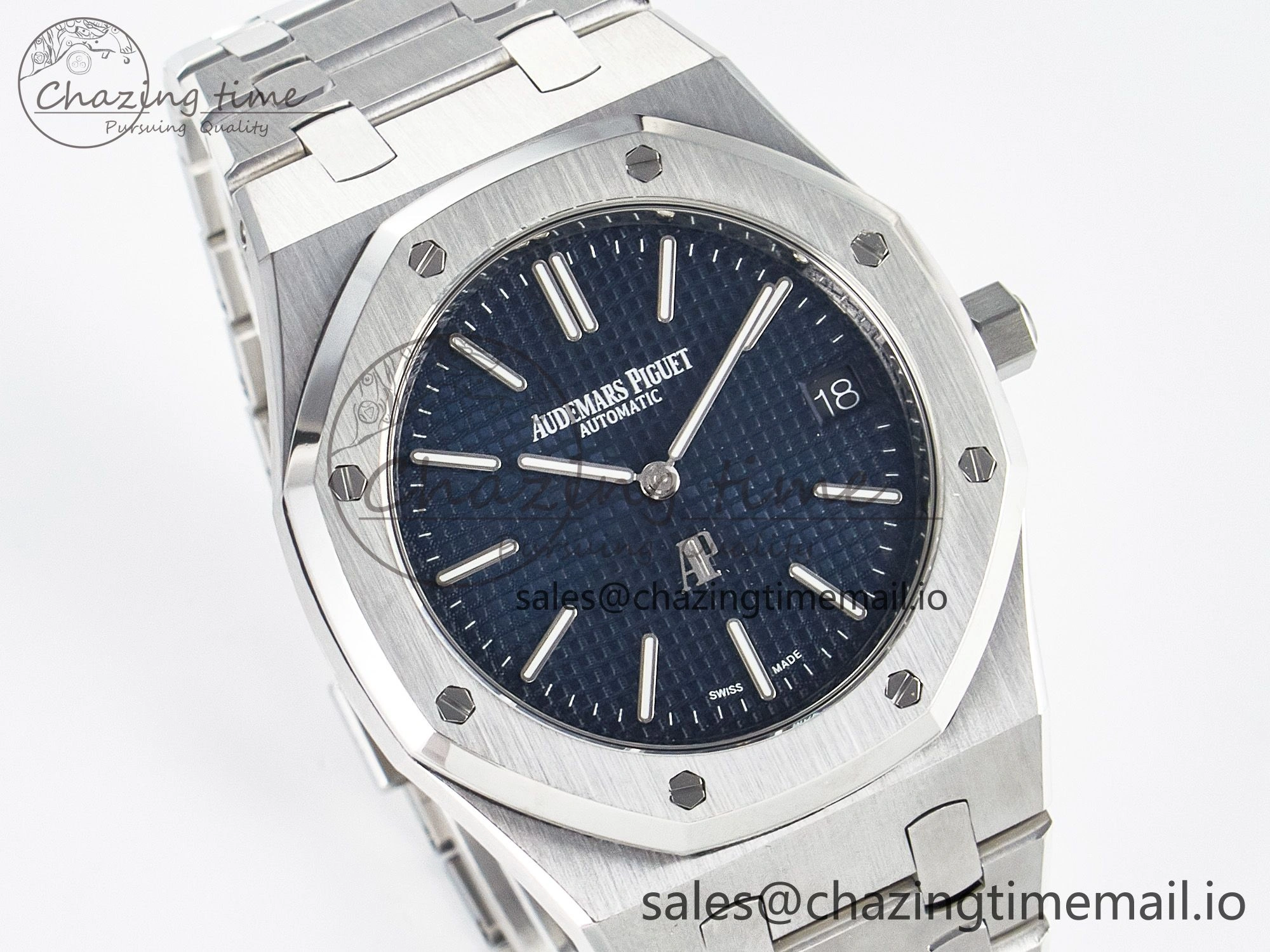 Custom Modded Royal Oak 39mm 15202 SS PPM Blue Textured Dial on SS Bracelet AP FashionForward 10843