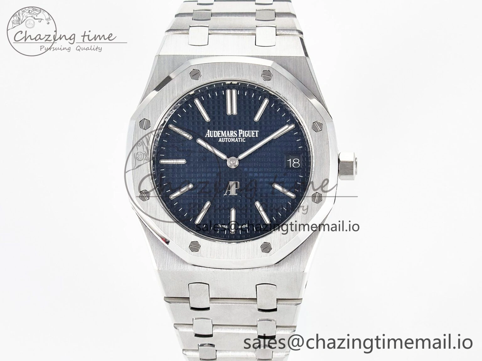 Custom Modded Royal Oak 39mm 15202 SS PPM Blue Textured Dial on SS Bracelet AP FashionForward 10843