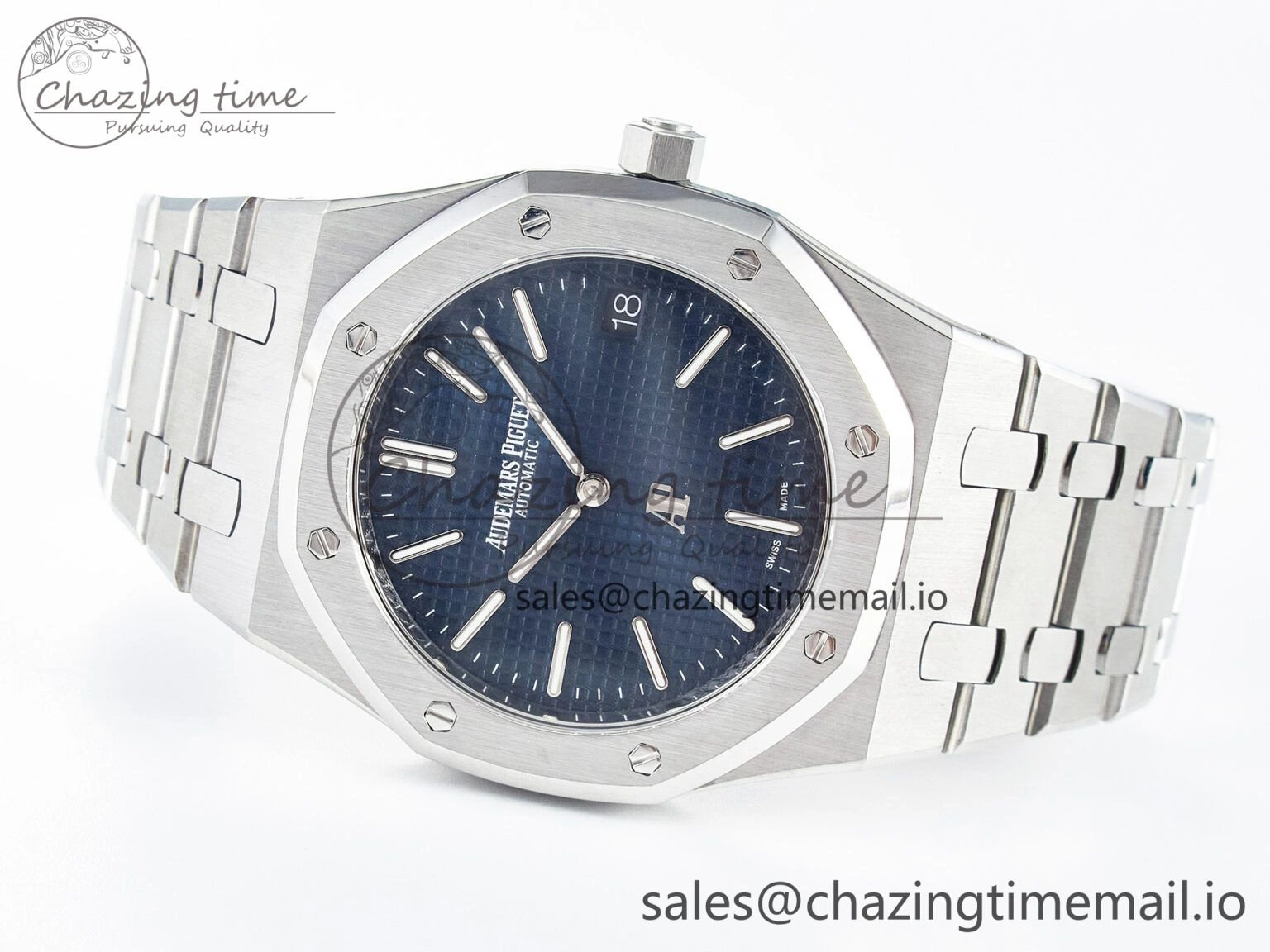 Custom Modded Royal Oak 39mm 15202 SS PPM Blue Textured Dial on SS Bracelet AP FashionForward 10843