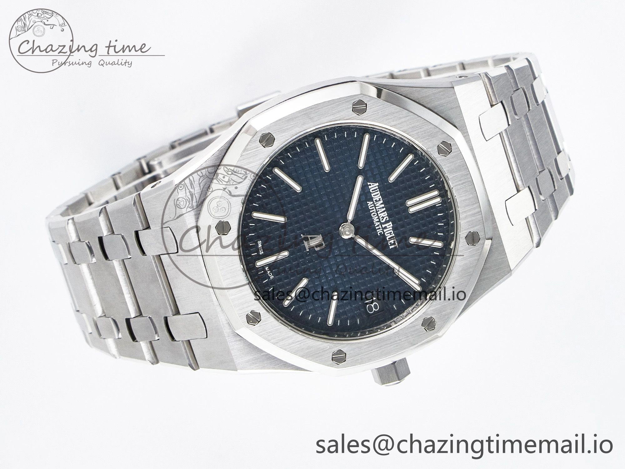 Custom Modded Royal Oak 39mm 15202 SS PPM Blue Textured Dial on SS Bracelet AP FashionForward 10843