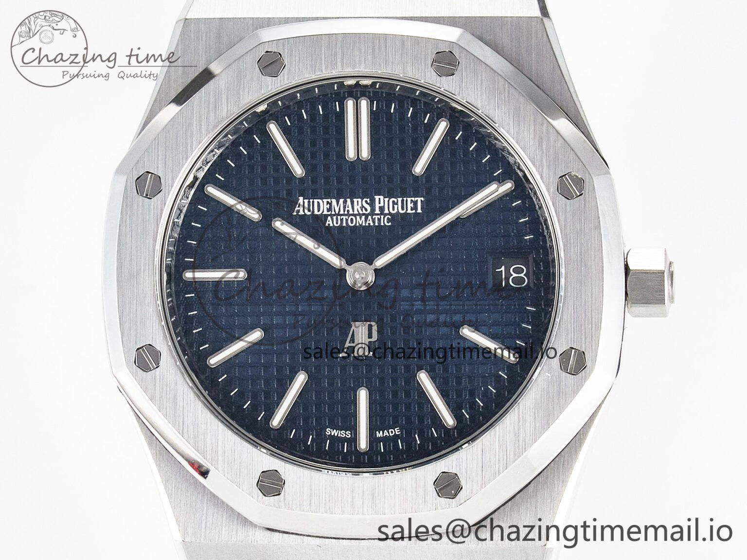 Custom Modded Royal Oak 39mm 15202 SS PPM Blue Textured Dial on SS Bracelet AP FashionForward 10843