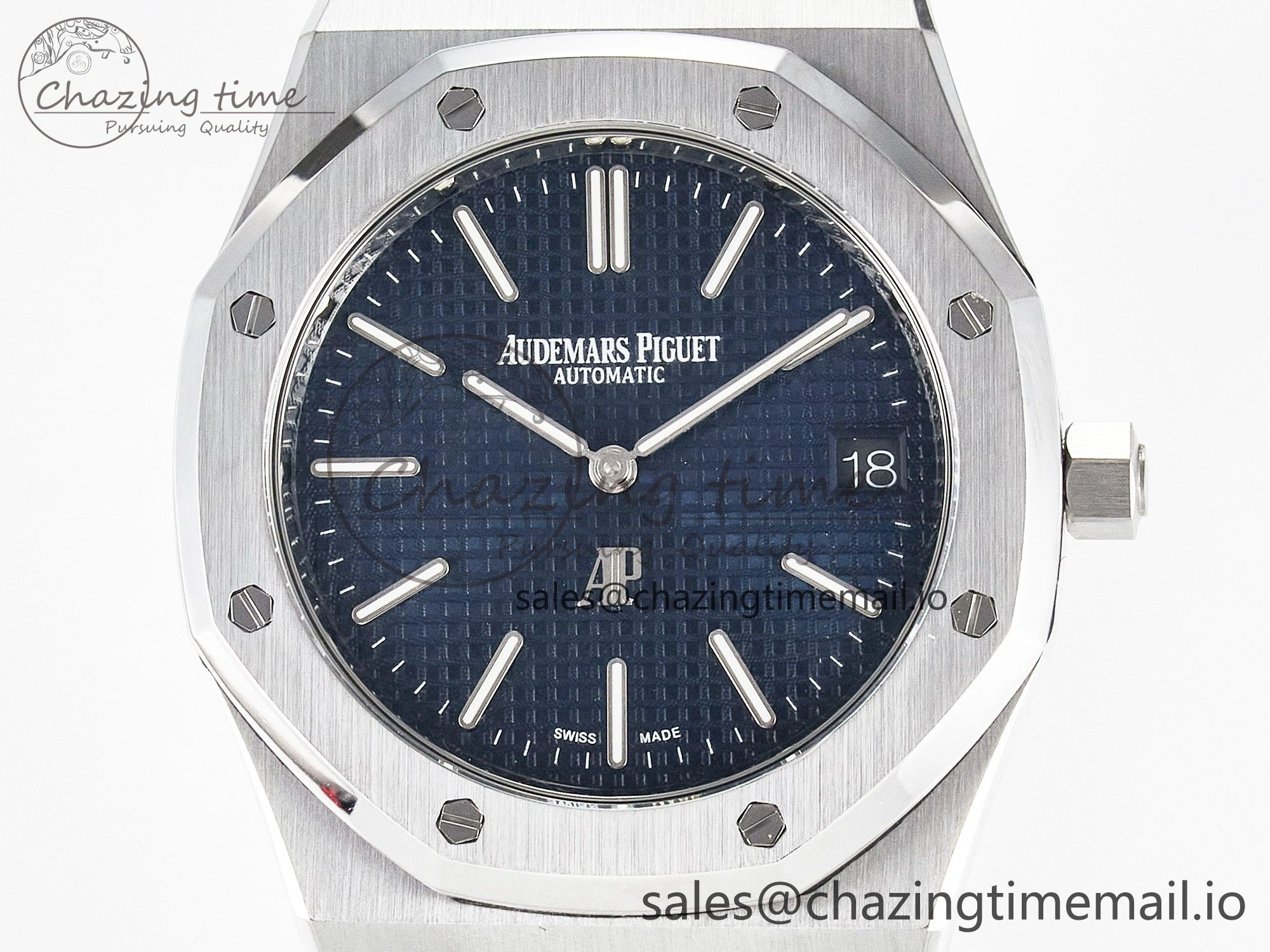 Custom Modded Royal Oak 39mm 15202 SS PPM Blue Textured Dial on SS Bracelet AP FashionForward 10843