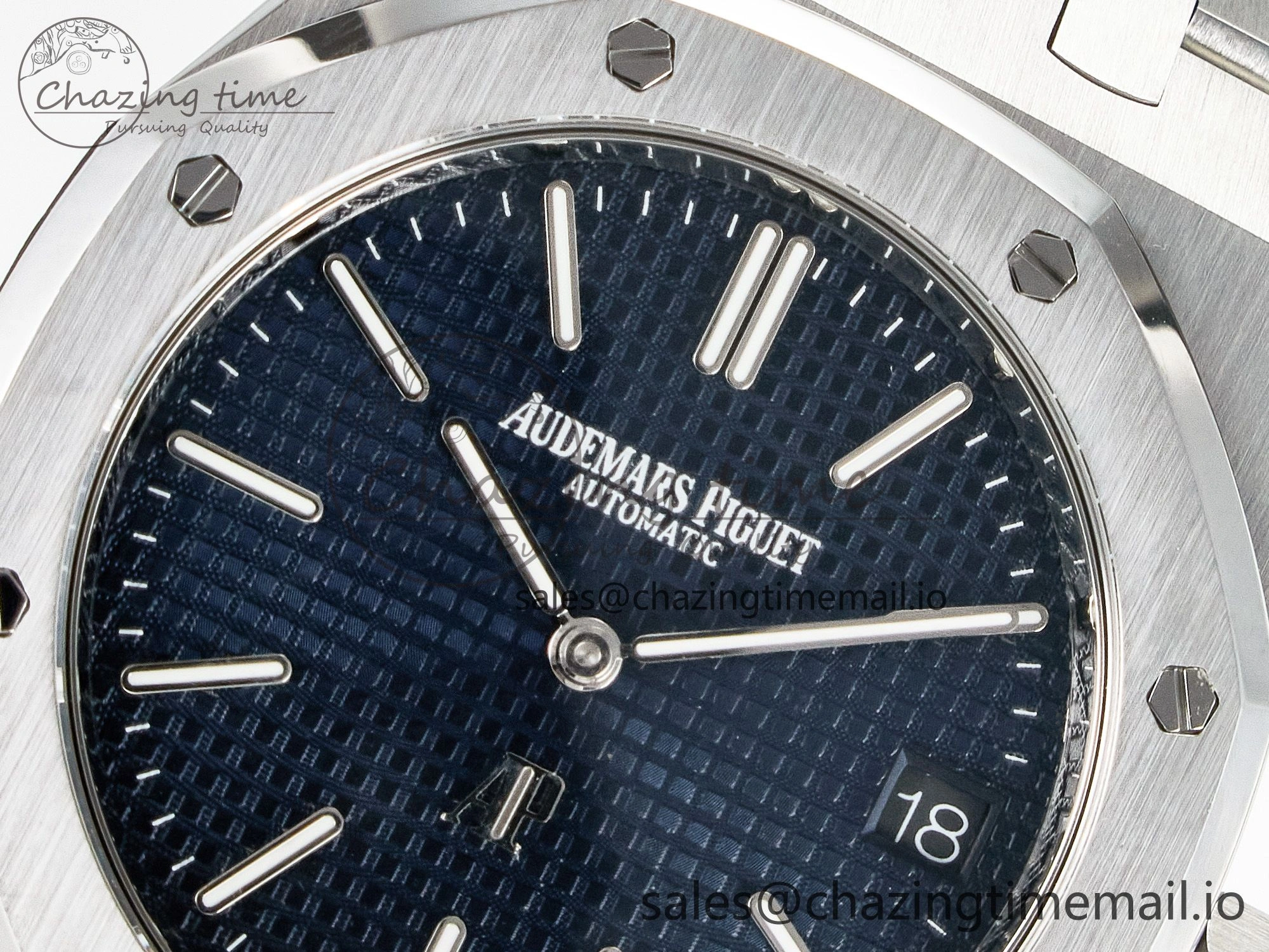 Custom Modded Royal Oak 39mm 15202 SS PPM Blue Textured Dial on SS Bracelet AP FashionForward 10843