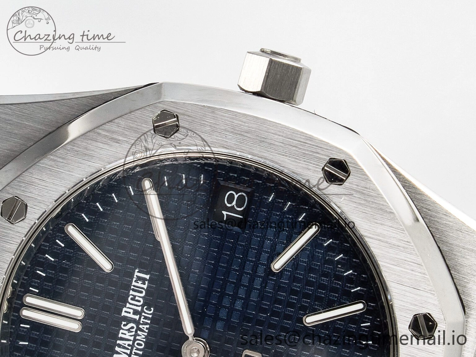 Custom Modded Royal Oak 39mm 15202 SS PPM Blue Textured Dial on SS Bracelet AP FashionForward 10843