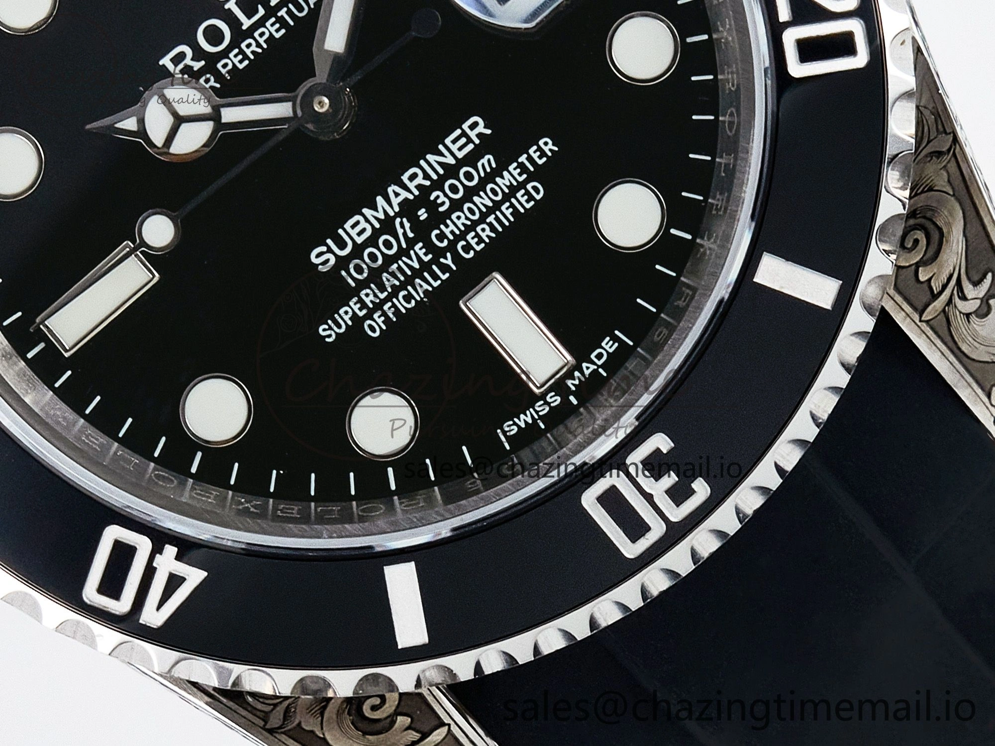 UrbanChic Custom Modded Submariner 40mm Black Ceramic Bezel on Black Rubber Strap 904L Steel MPF SH 10840