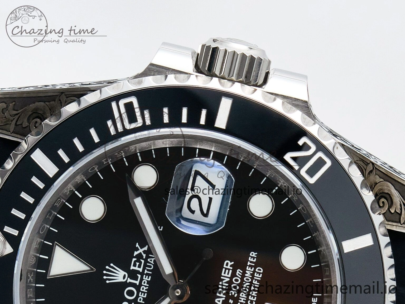 UrbanChic Custom Modded Submariner 40mm Black Ceramic Bezel on Black Rubber Strap 904L Steel MPF SH 10840