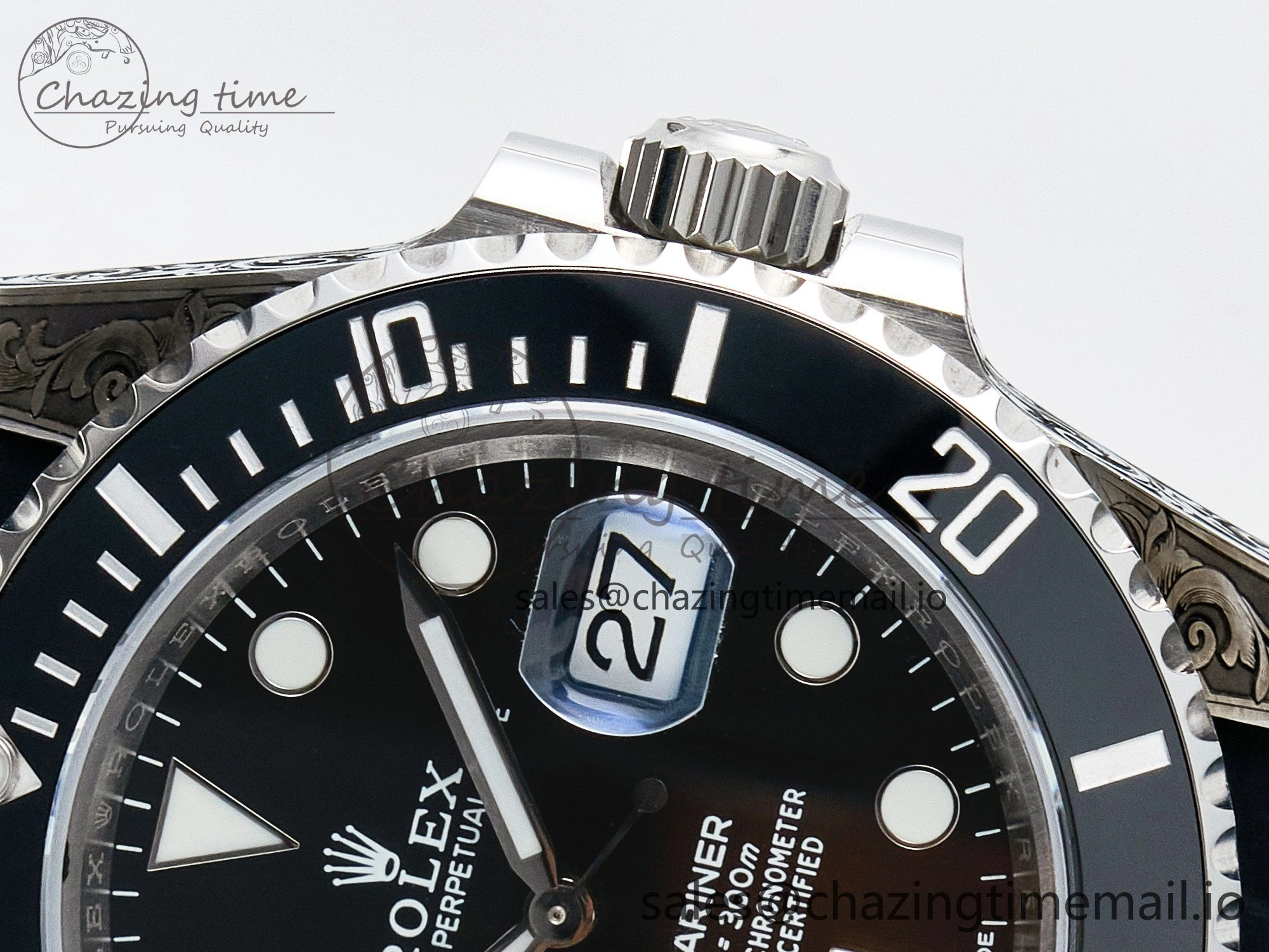 UrbanChic Custom Modded Submariner 40mm Black Ceramic Bezel on Black Rubber Strap 904L Steel MPF SH 10840