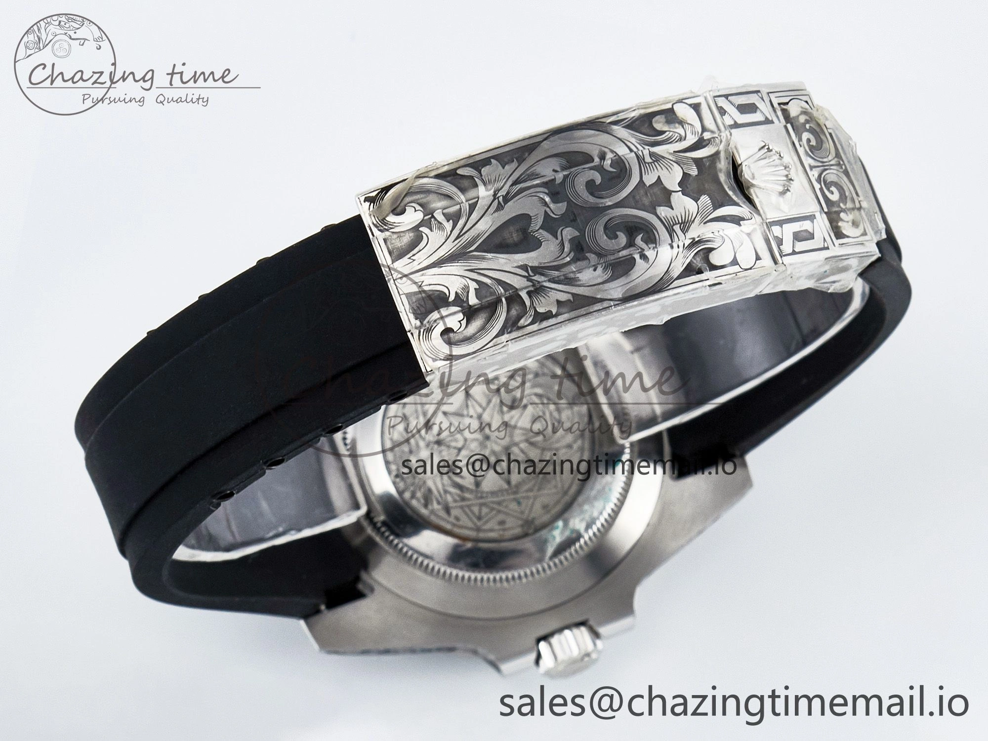 UrbanChic Custom Modded Submariner 40mm Black Ceramic Bezel on Black Rubber Strap 904L Steel MPF SH 10840