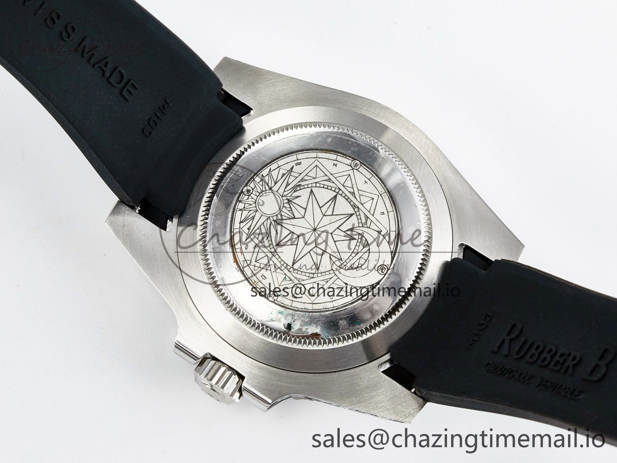 UrbanChic Custom Modded Submariner 40mm Black Ceramic Bezel on Black Rubber Strap 904L Steel MPF SH 10840