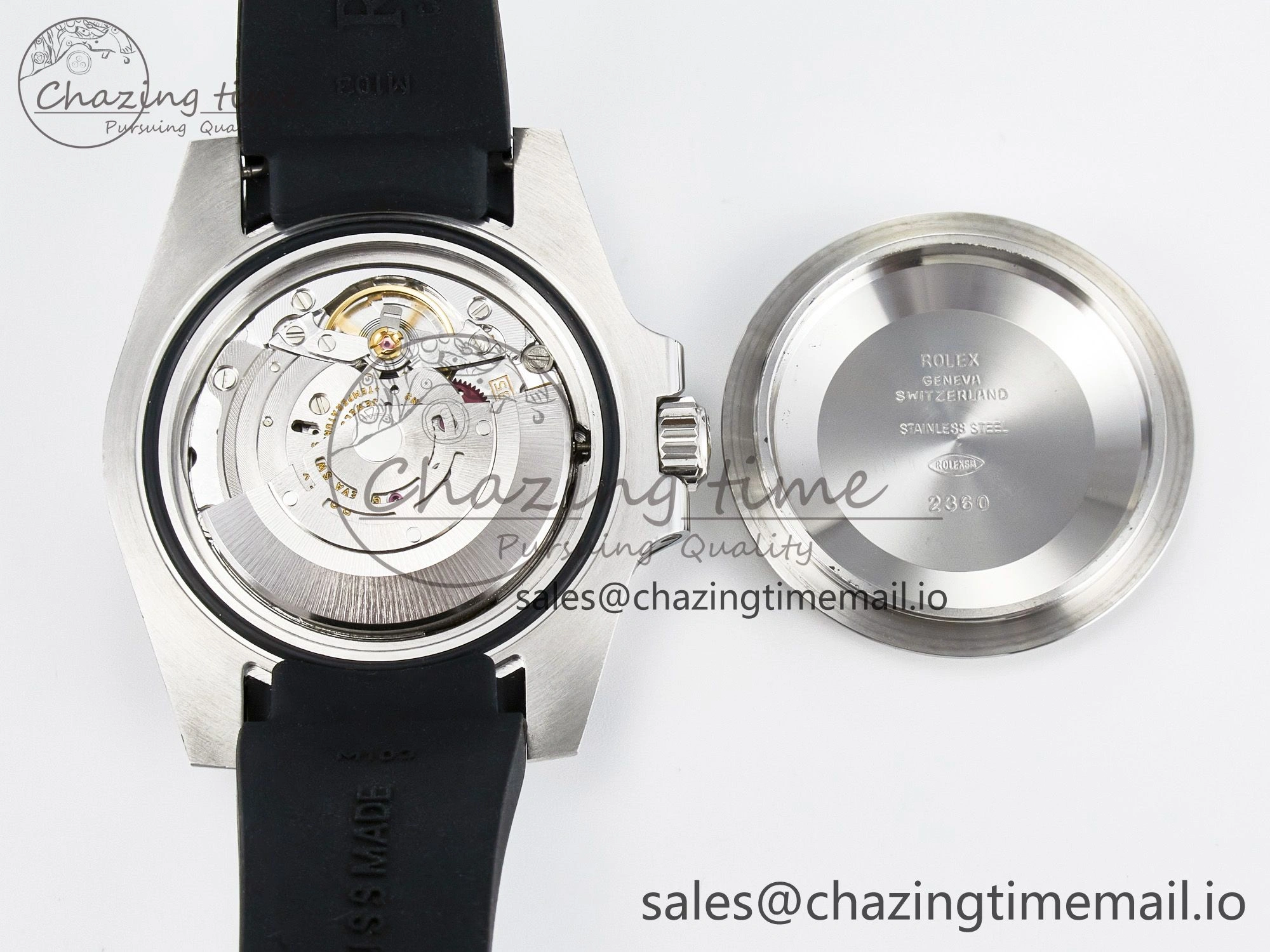 UrbanChic Custom Modded Submariner 40mm Black Ceramic Bezel on Black Rubber Strap 904L Steel MPF SH 10840